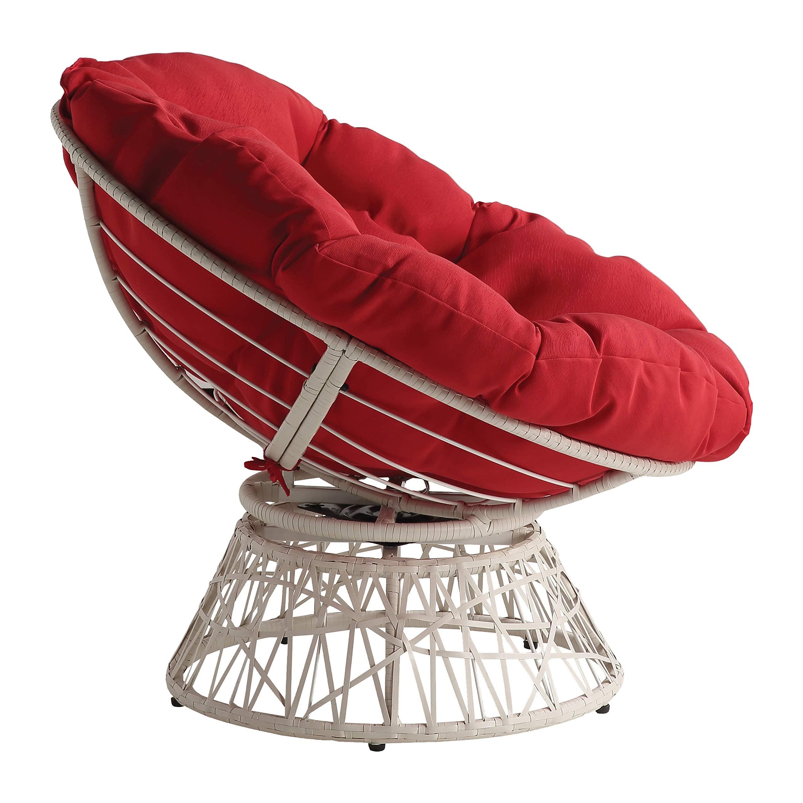 Osp Home Furnishings Wicker Papasan Chair With 360-Degree Swivel, 40A W X 36A D X 3525A H, Cream Frame With Red Cushion