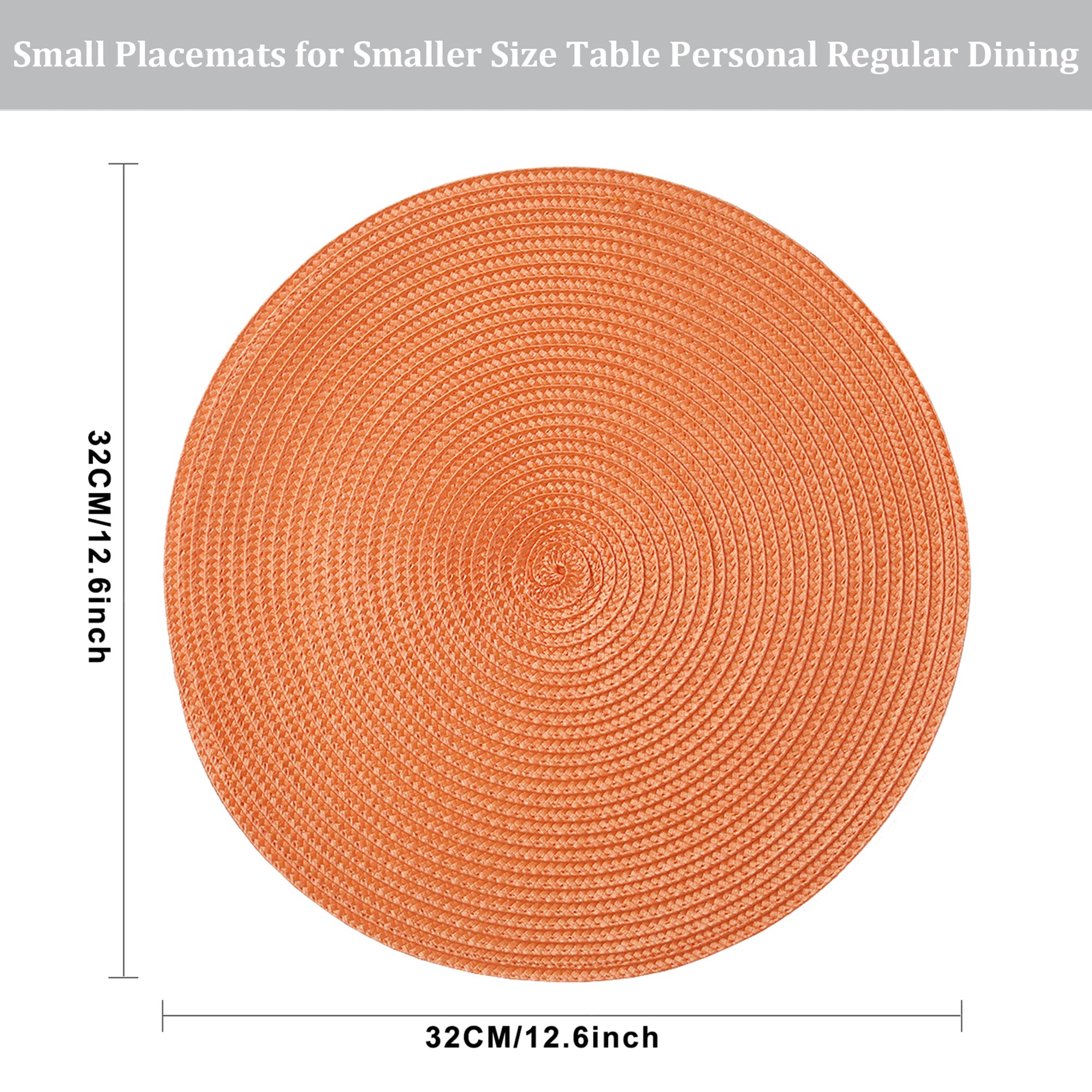 Wanyd Placemats,Round Placemats Set Of 6,12.6 Inch,Small Placemats Heat Resistant Washable Round Table Mats,Orange