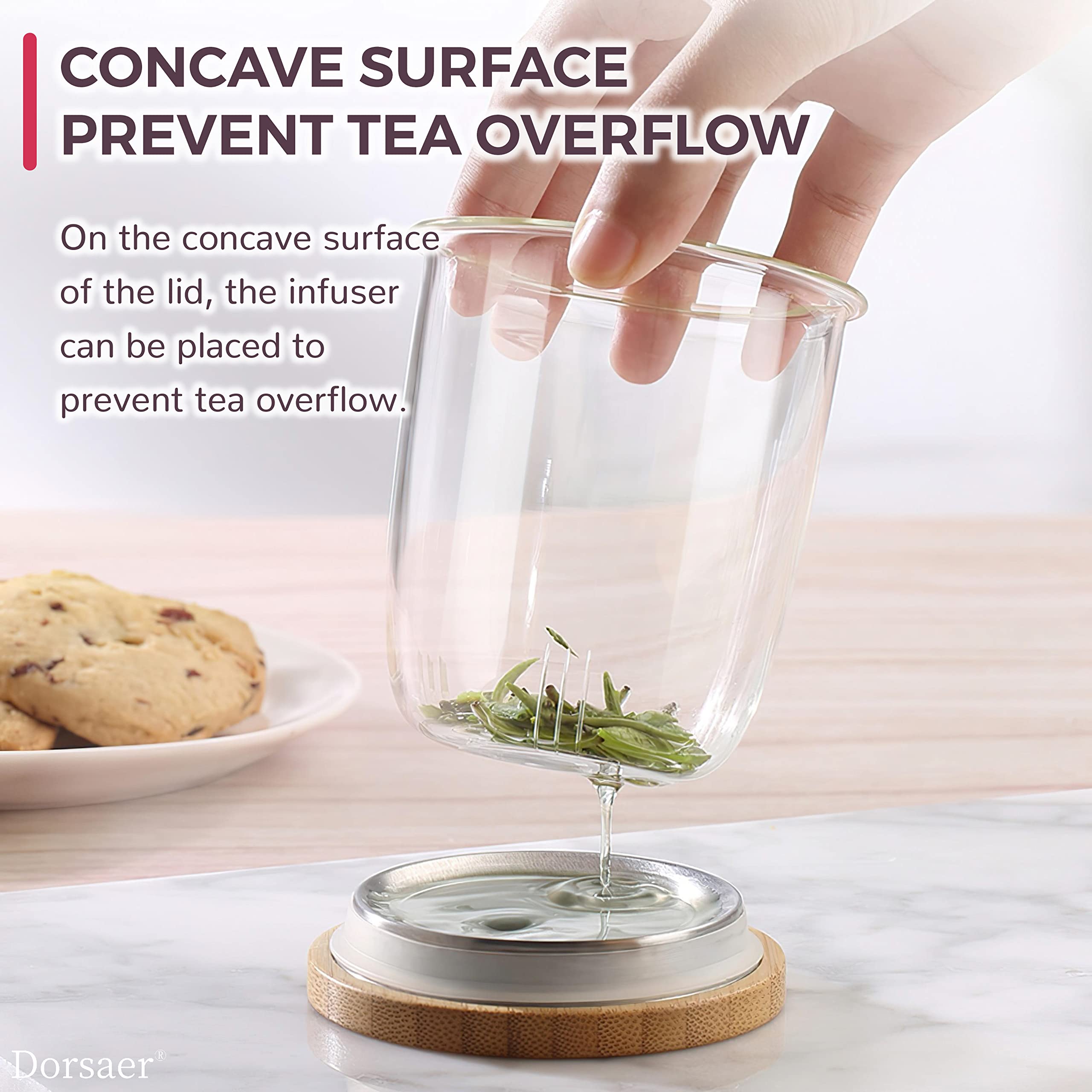 Dorsaer Glass Tea Mugs - 16.9Oz Glass Tea Cup With Infuser And Lid For Tea Steeping At Home And Office. Larger Glass Tea Cups, C