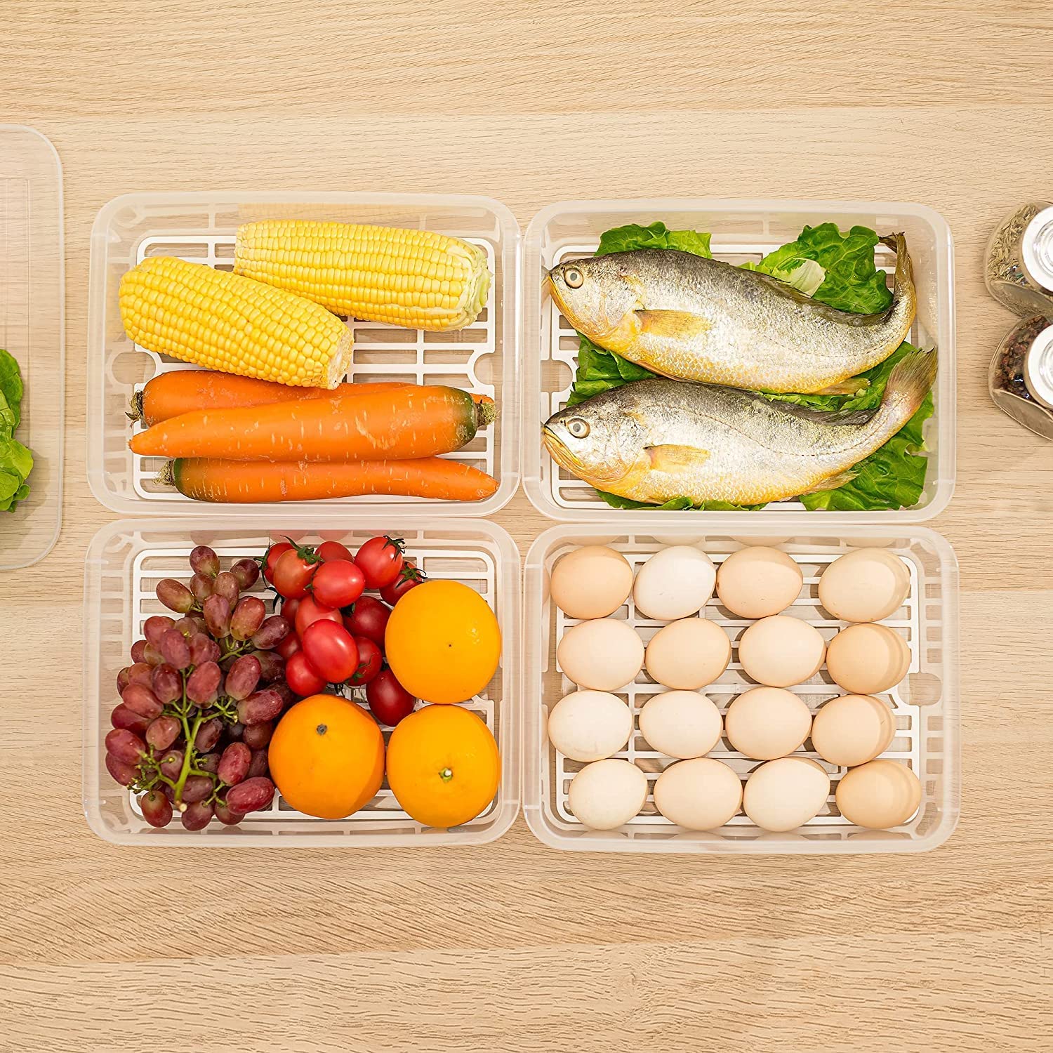 Houshe MultiPurpose Food Storage Container With Removable Drain Plate And Lid, StackAble Freezer Storage Containers To Keep Fr