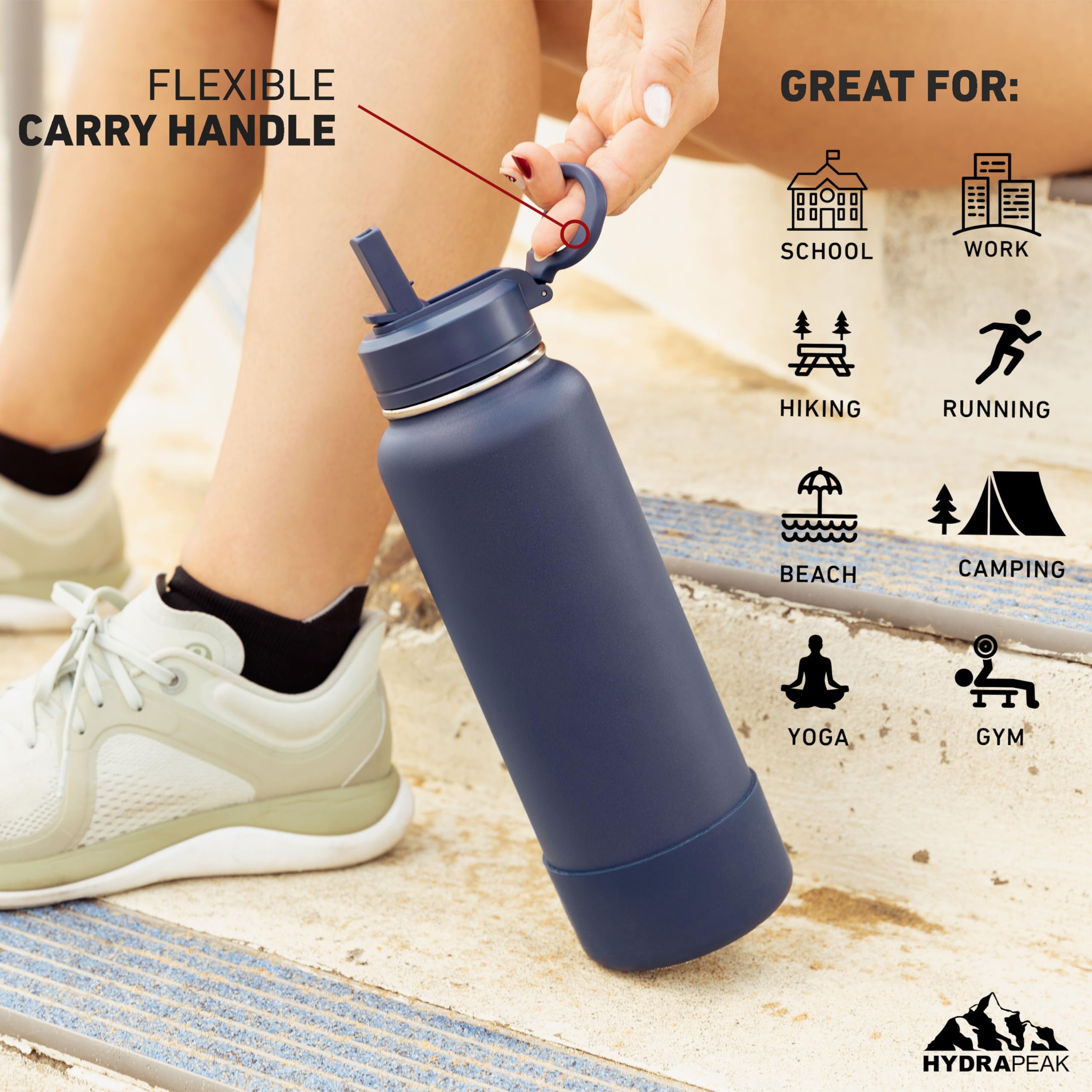 Hydrapeak 32Oz Sport Insulated Water Bottle With Straw Or Chug Lid, Leak & Spill Proof, Keeps Drinks Cold For 24 Hours, Hot For