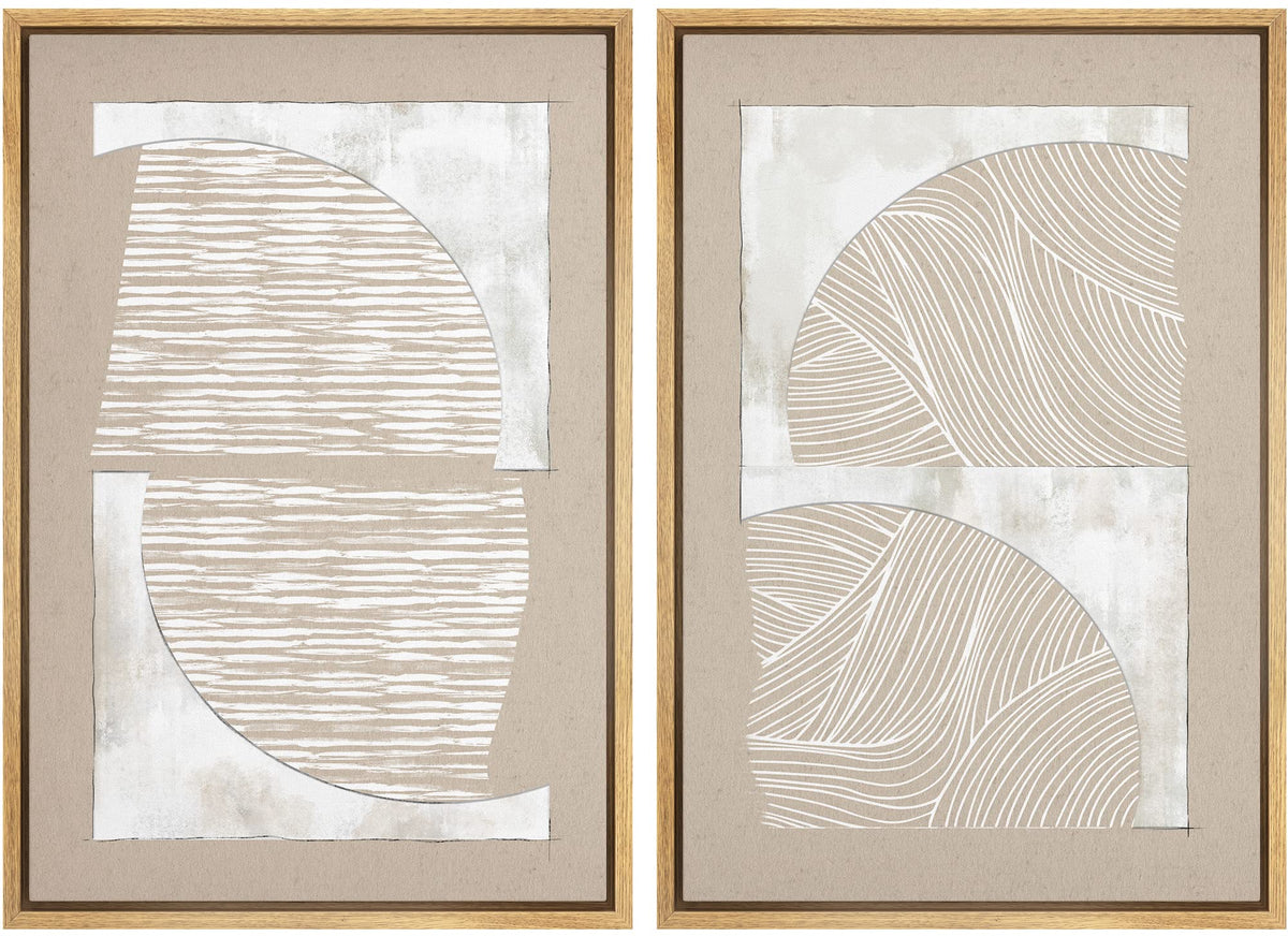 Signwin Framed Canvas Print Wall Art Set Grunge Tan White Art Deco Polygons Abstract Shapes Illustrations Minimal Decorative Nor