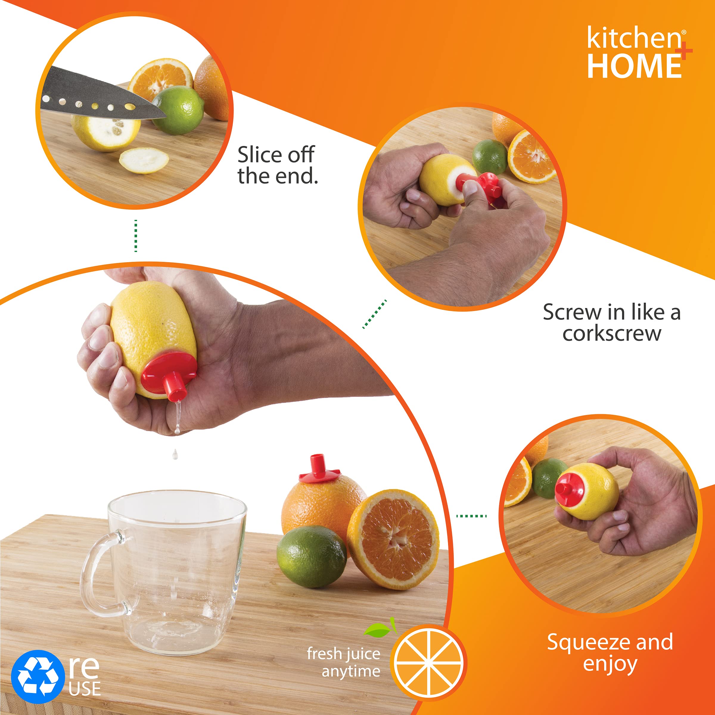 Kitchen + Home Citrus Tap - Portable Lemon Lime Juicer, Orange Citrus Spout And Jalapeo Corer - 3 Pack