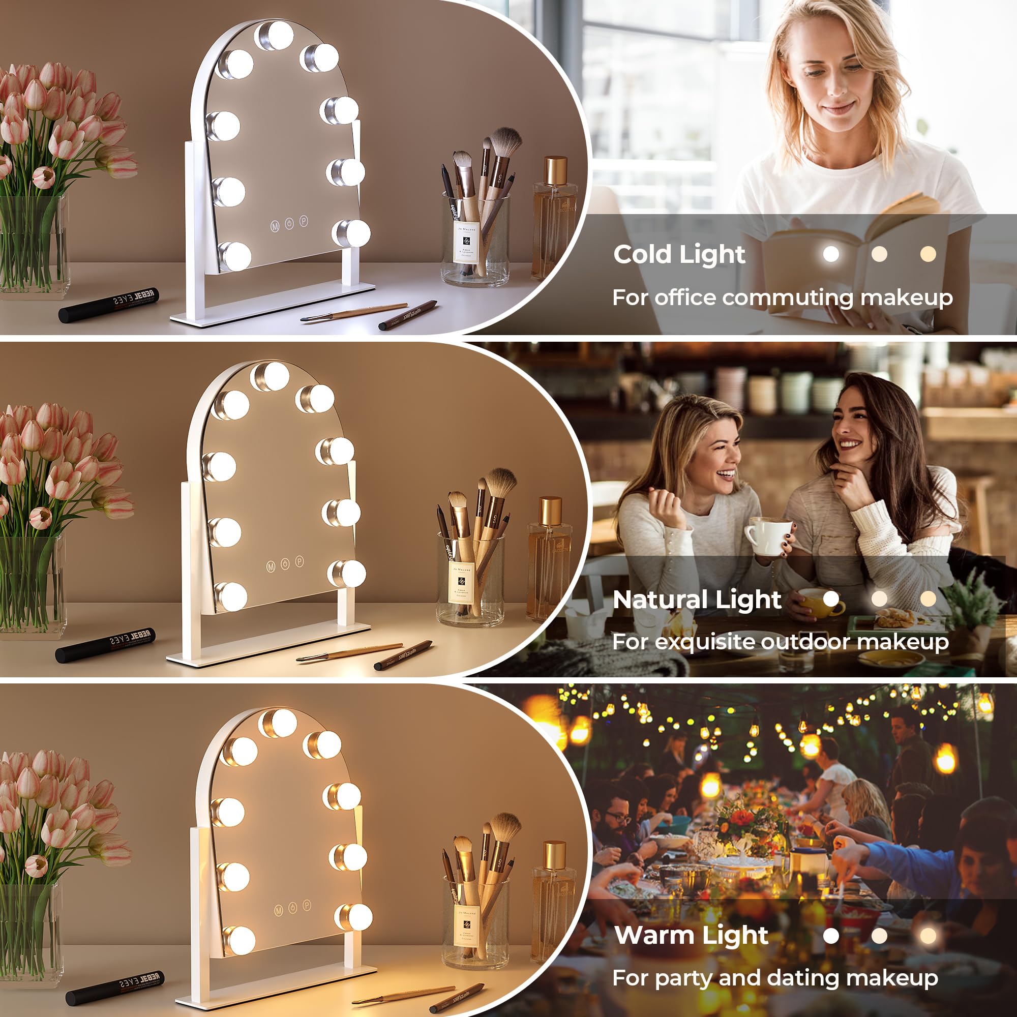 ZL ZELing Makeup Mirror with Lights  Vanity Mirror with Lights  Lighted Makeup Mirror  3 Color Modes  Dimmable Light 360 Rotation