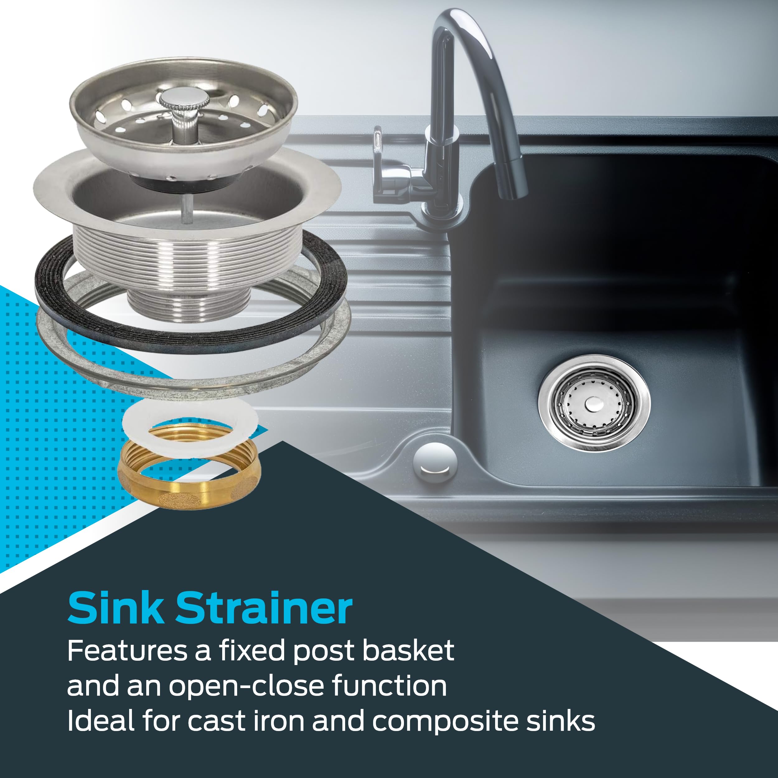 EZ-FLO Kitchen Sink Strainer with Flange and Brass Slip-Joint Nut  Stainless Steel Fixed-Post Basket with 3-1/2 Inch to 4 Inch Opening  30003