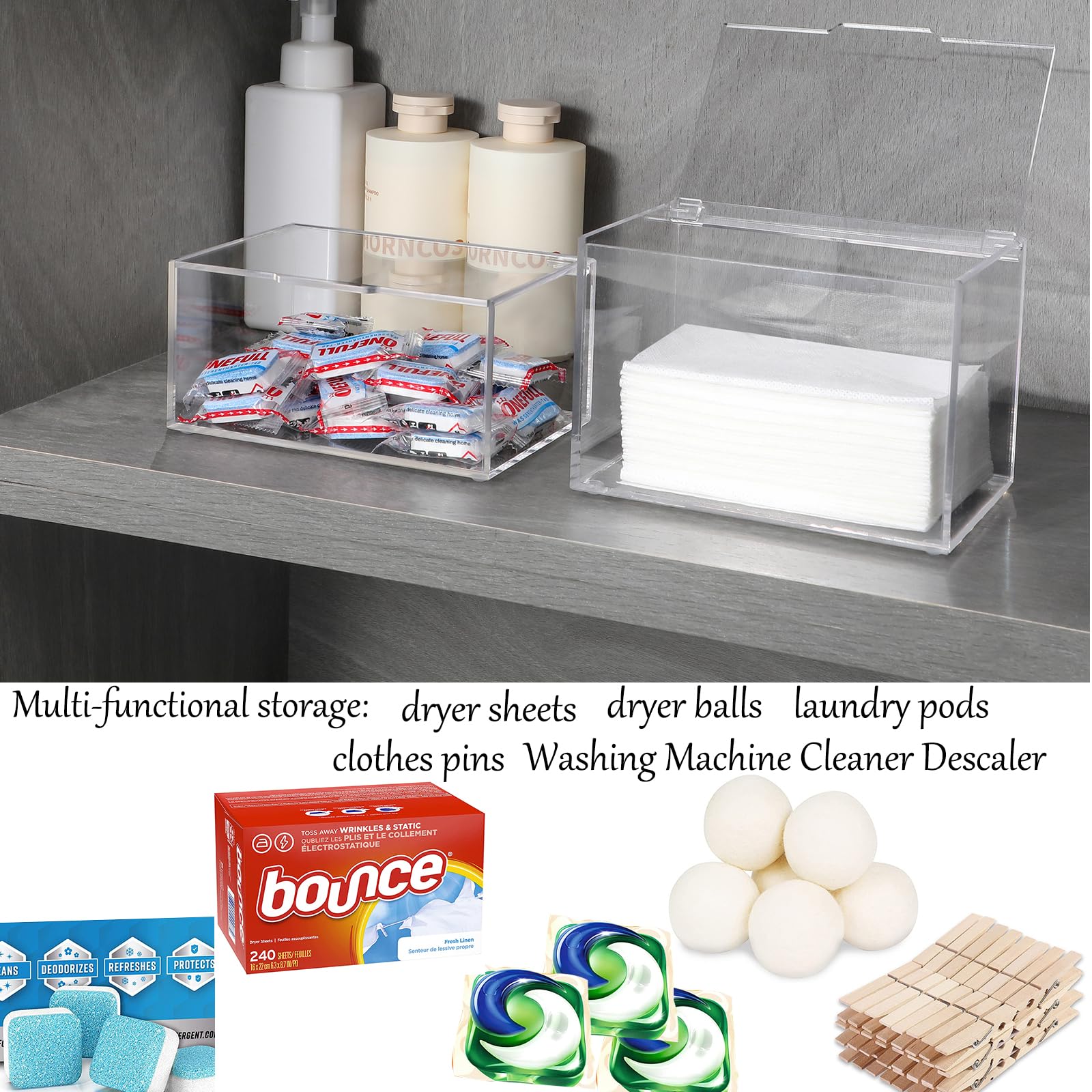Rejomiik Acrylic Dryer Sheet Holder Clear Dryer Sheet Dispenser Container Box With Lid And Anti Scratch Film For Laundry Room Fa