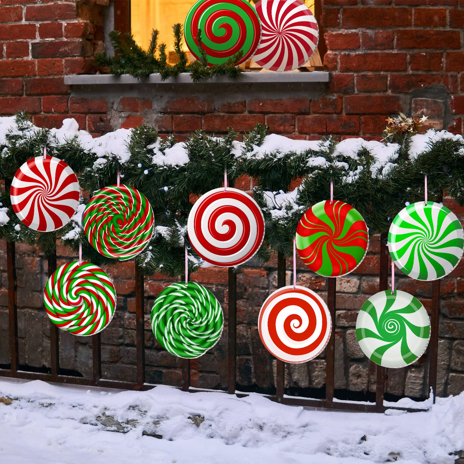 Rtteri 30 Pieces Christmas Candy Yard Hanging 6 Inch Double Sided Lawn Decorations Outdoor Christmas Hanging Ornaments Plastic O