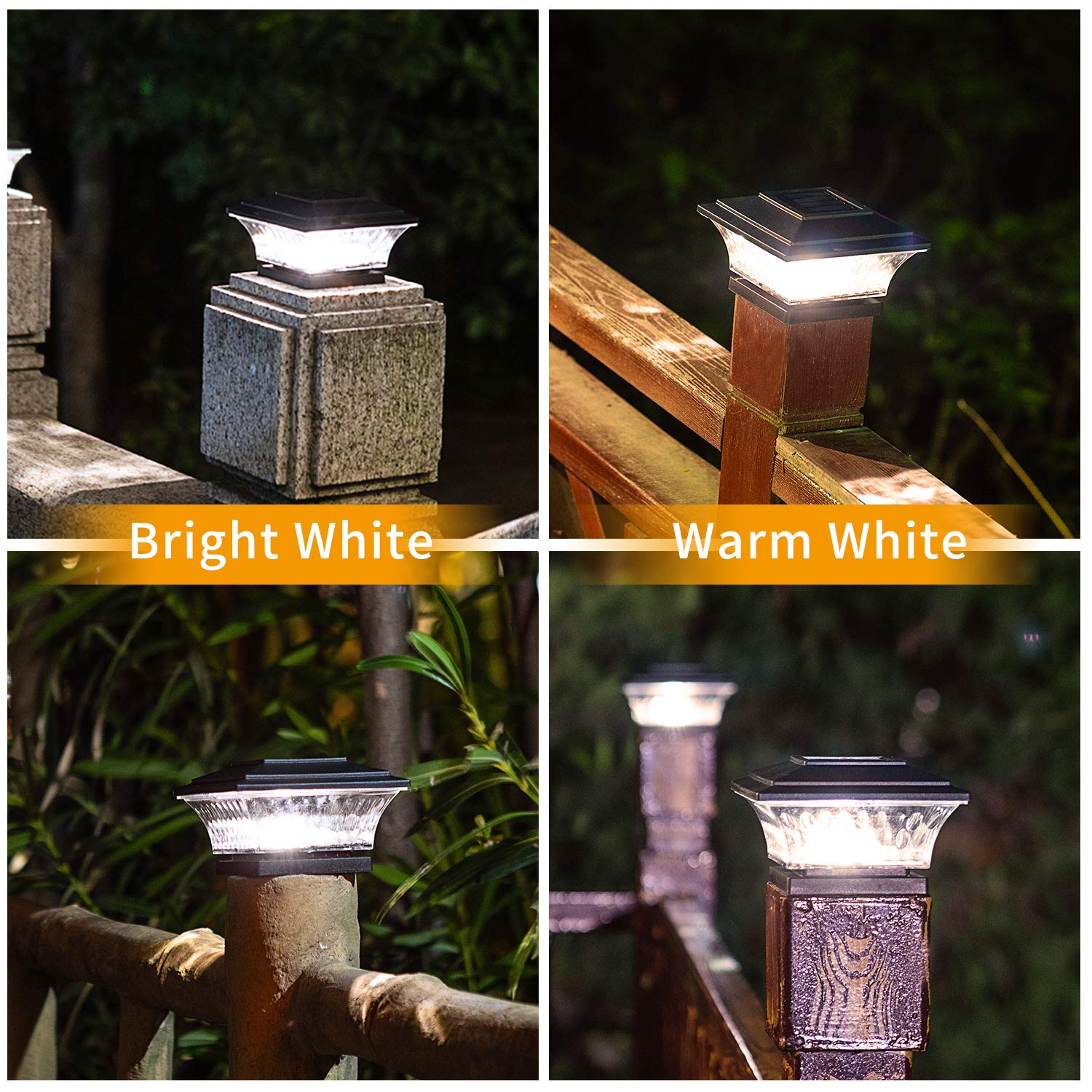 Huyieno Solar Post Cap Lights Outdoor Led Lighting Deck Fence Cap Light Two Light Modes Warm Whitebright White Suitable For 4X4