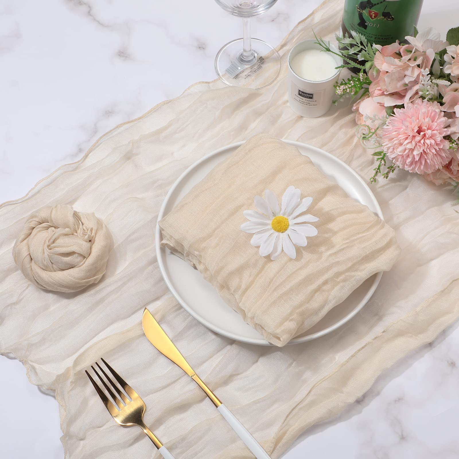 100 Pieces Gauze Cheesecloth Napkins 19.7 X 19.7 Inch Dinner Cloth Napkins With Wrinkled Decorative Cloth Napkins For Home Weddi
