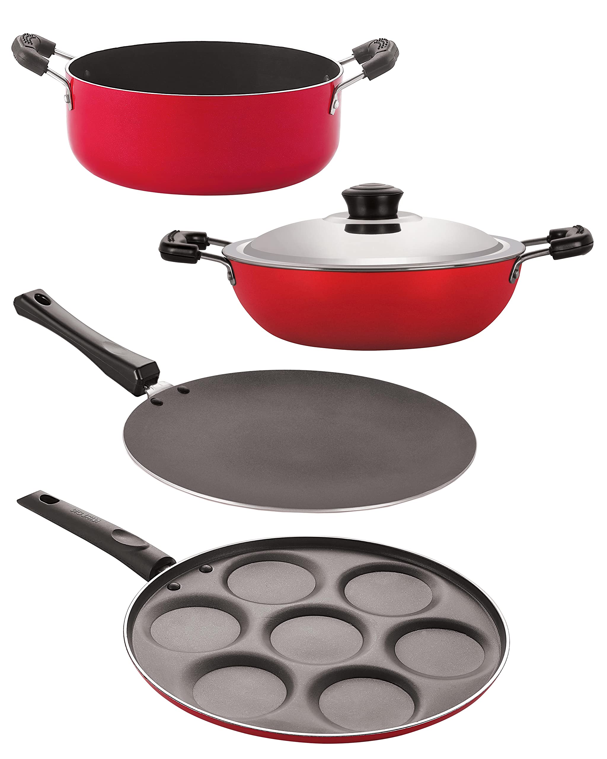 Nirlon NonStick Coated Dishwasher Safe Aluminium Kitchen Utencils Combo Set Of 4 Pieces (Fp12_Tp22_Cvg_Cs24)