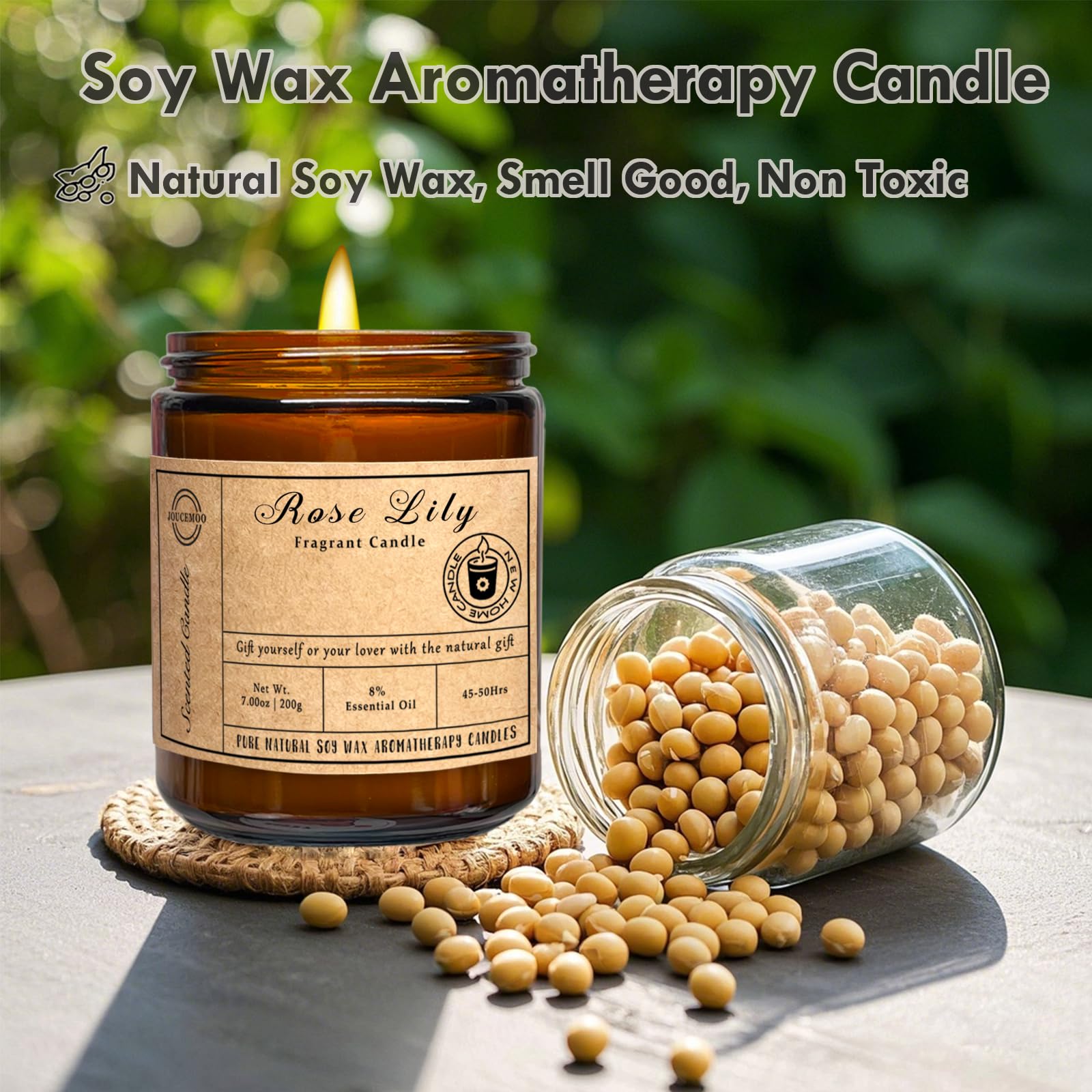 Scented Candles, 7oz Rose Lily Candles for Home Scented, Soy Wax Aromatherapy Candle for Relaxing and Stress Relief, Non Toxic,