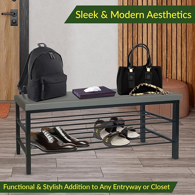 Entryway Shoe Storage Bench with Cushioned Seat