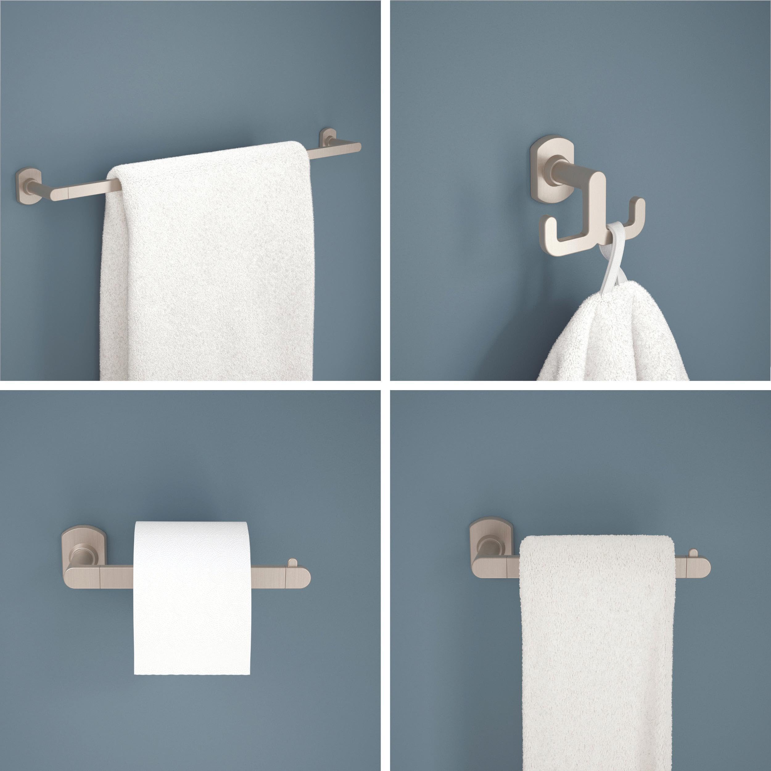 Franklin Brass Granville 4-Piece Bathroom Set Satin Nickel 18 In. Towel Bar W/ 6 Extender, Toilet Paper Holder, Hand Towel Holde