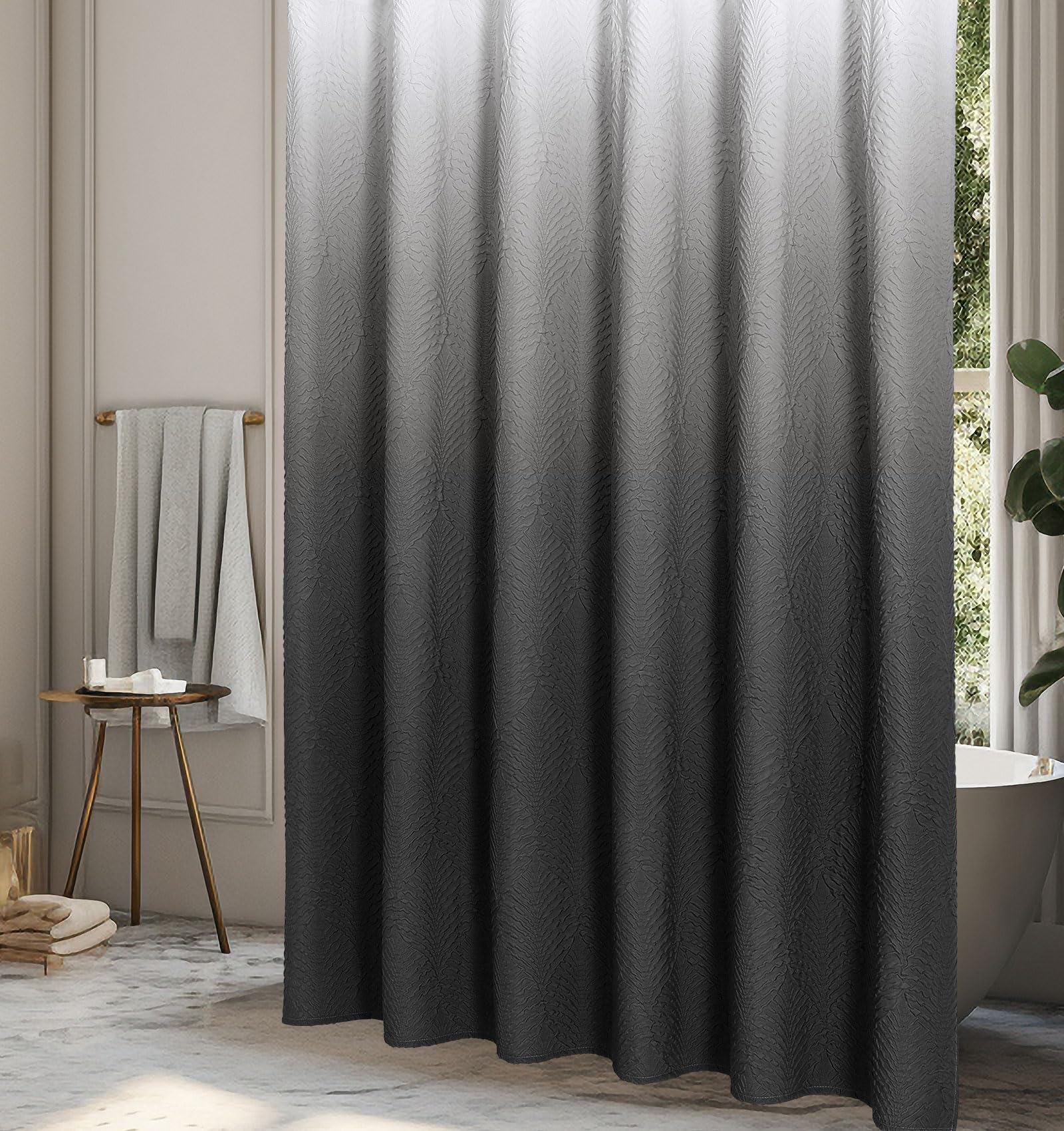 Gibelle Ombre Black Shower Curtain For Bathroom, 3D Embossed Textured Fabric Shower Curtain, Modern Farmhouse Chic Soft Cloth Sh