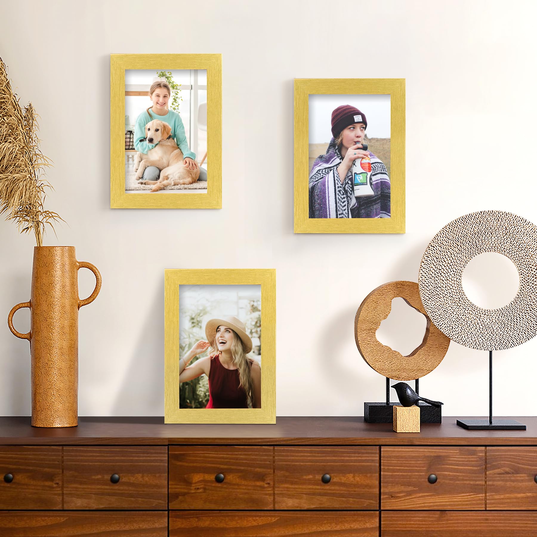 TOFOREVO Picture Frames 4x6 Set of 2 Distressed Gold Wood Grain Photo Frame for Gallery Wall Mounting or Tabletop Display