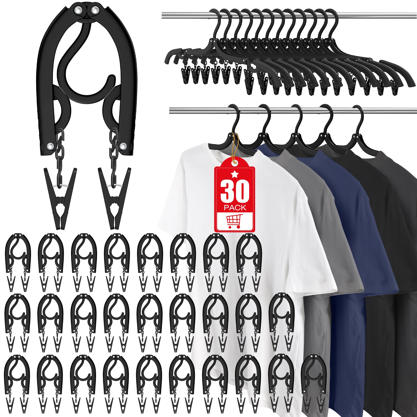 30 Pcs Travel Hangers With Clips Portable Foldable Travel Hanger Organizer, Travel Accessories Essentials Clothes Drying Rack Fo