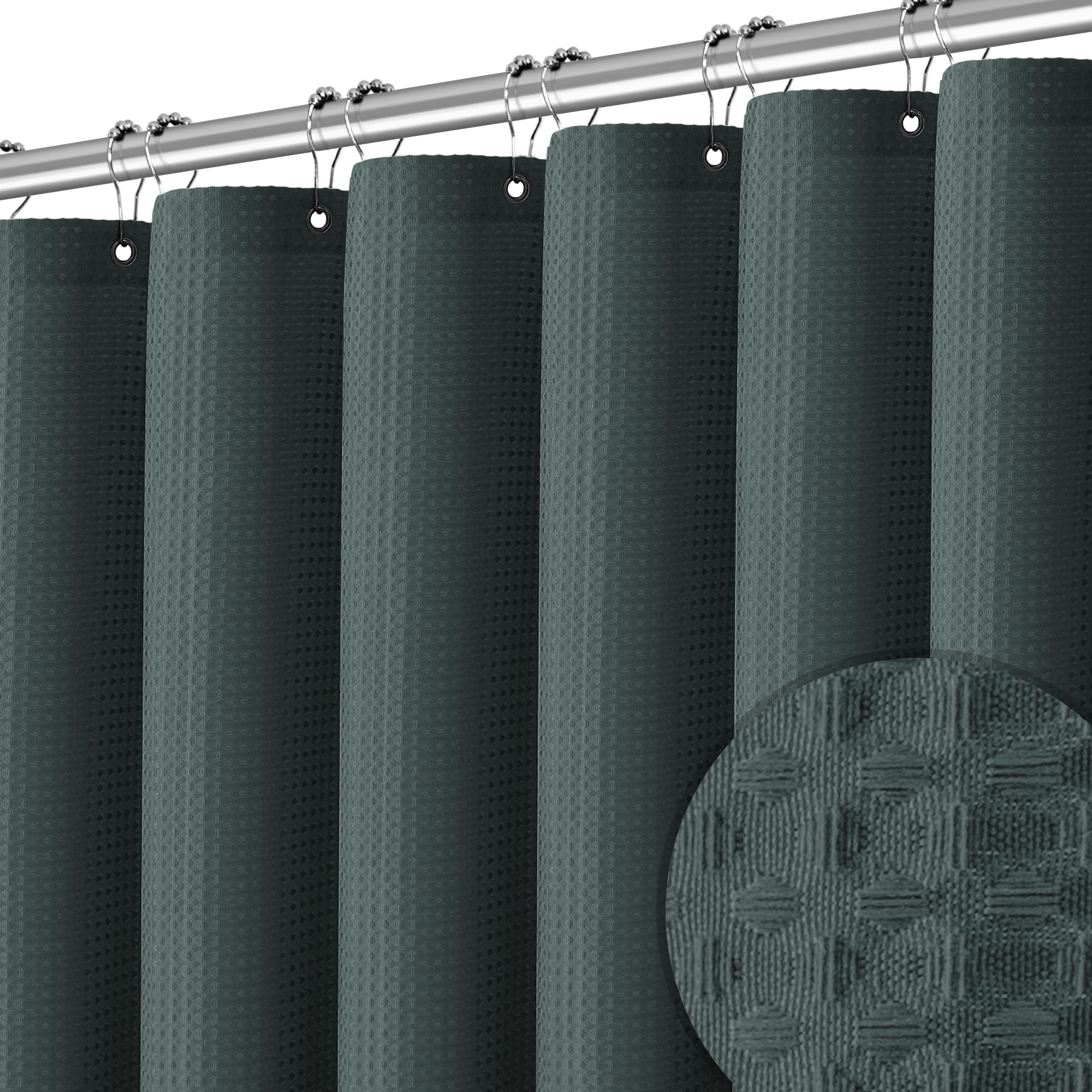 Long Stormy Weather Fabric Shower Curtain - Waffle Textured Tall Heavy Duty Cloth Shower Curtains For Bathroom, 256Gsm Large Hot