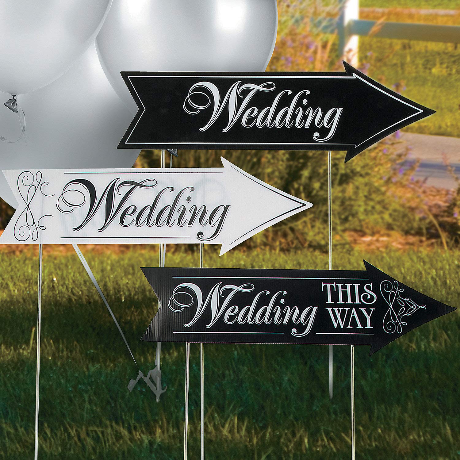 Black & White Plastic Wedding Road Sign Kit - 22 x 7 (Pack of 3) - Perfect for Guiding Guests & Venue Decorations
