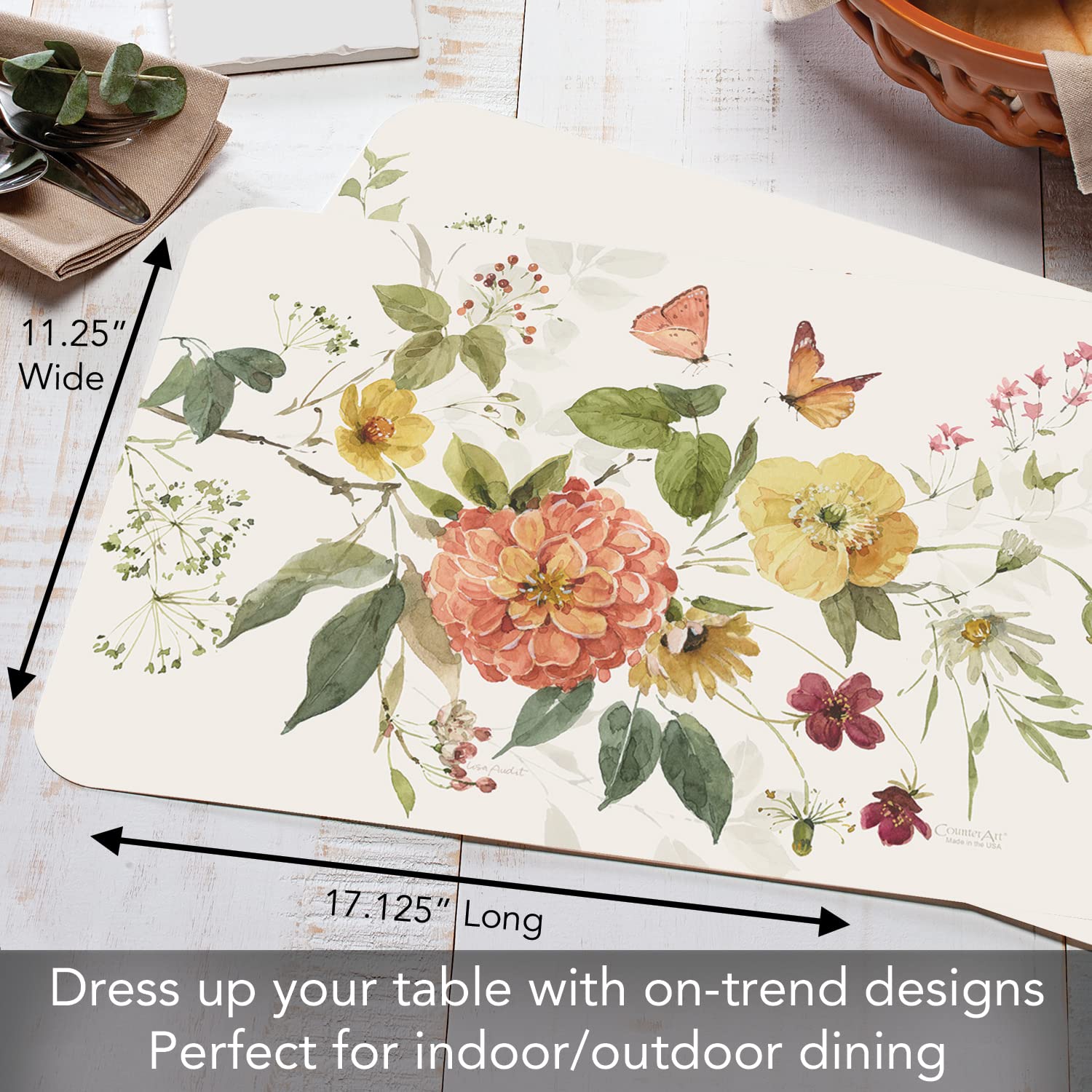 Counterart Blessed By Nature 4 Pack Reversible Easy Care Flexible Plastic Placemats Made In The Usa Bpa Free Pvc Free Easily Wip