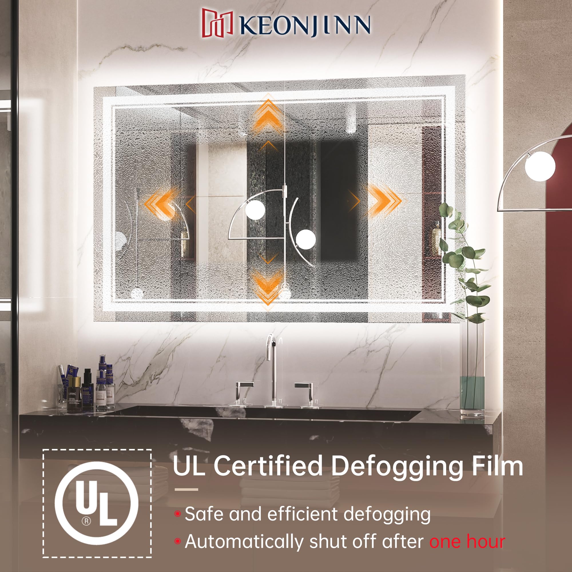 Keonjinn Led Bathroom Mirror 48    X 30    With Frontlit And Backlight, Stepless 3 Colors Temperature & Dimmable Wall Mirror, Ul