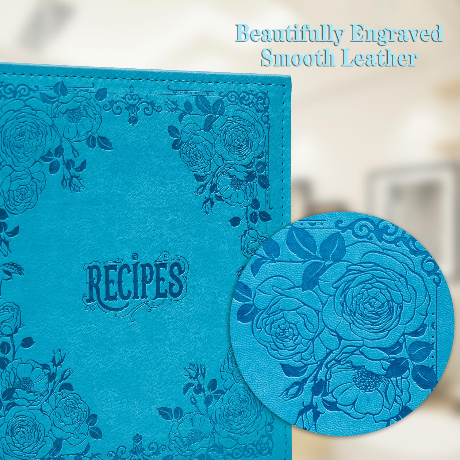 Cofice Recipe Binder - 8.5X9.5 Recipe Ring Binder With Pu Faux Leather Cover, 4X6 Cards And Tabbed Dividers, Blue