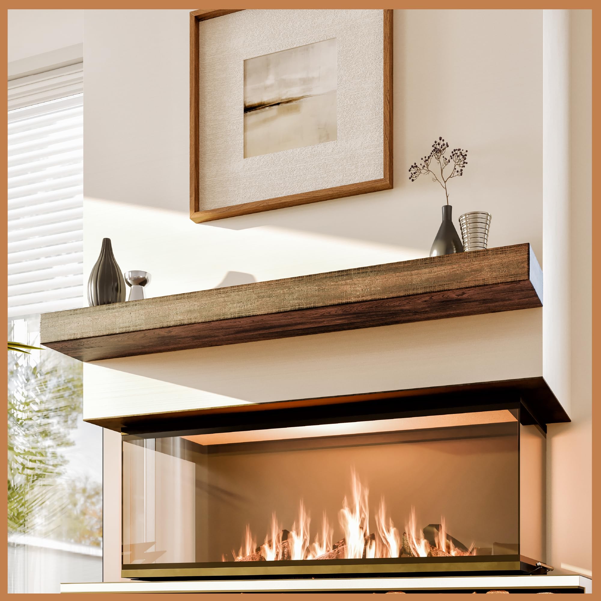 Avana Floating Fireplace Mantle - Mantles For Over Fireplace - Wall Mount Fireplace Mantel Shelves - Handcrafted Natural Wood Fi
