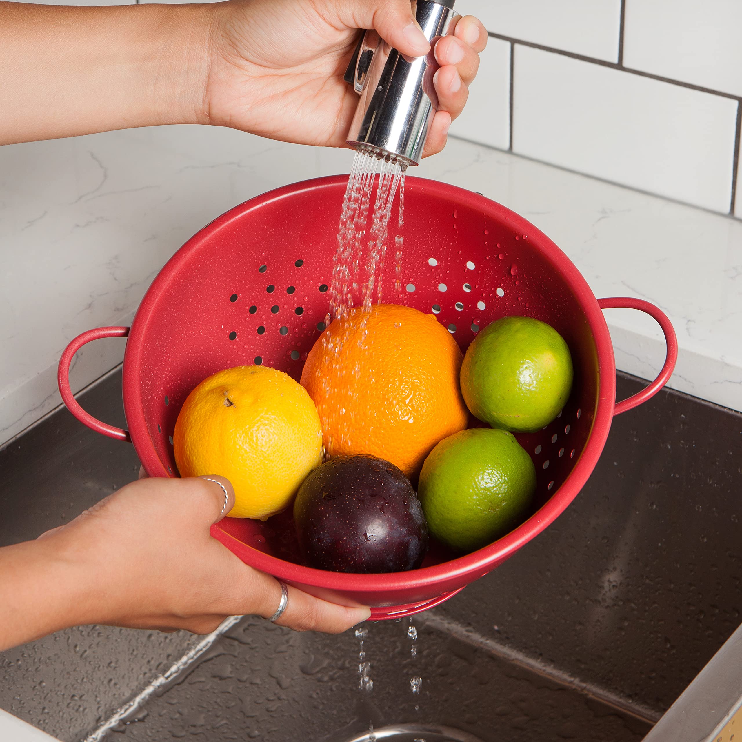 Now Designs Large Colander, 2.69 Quart, Matte Carmine