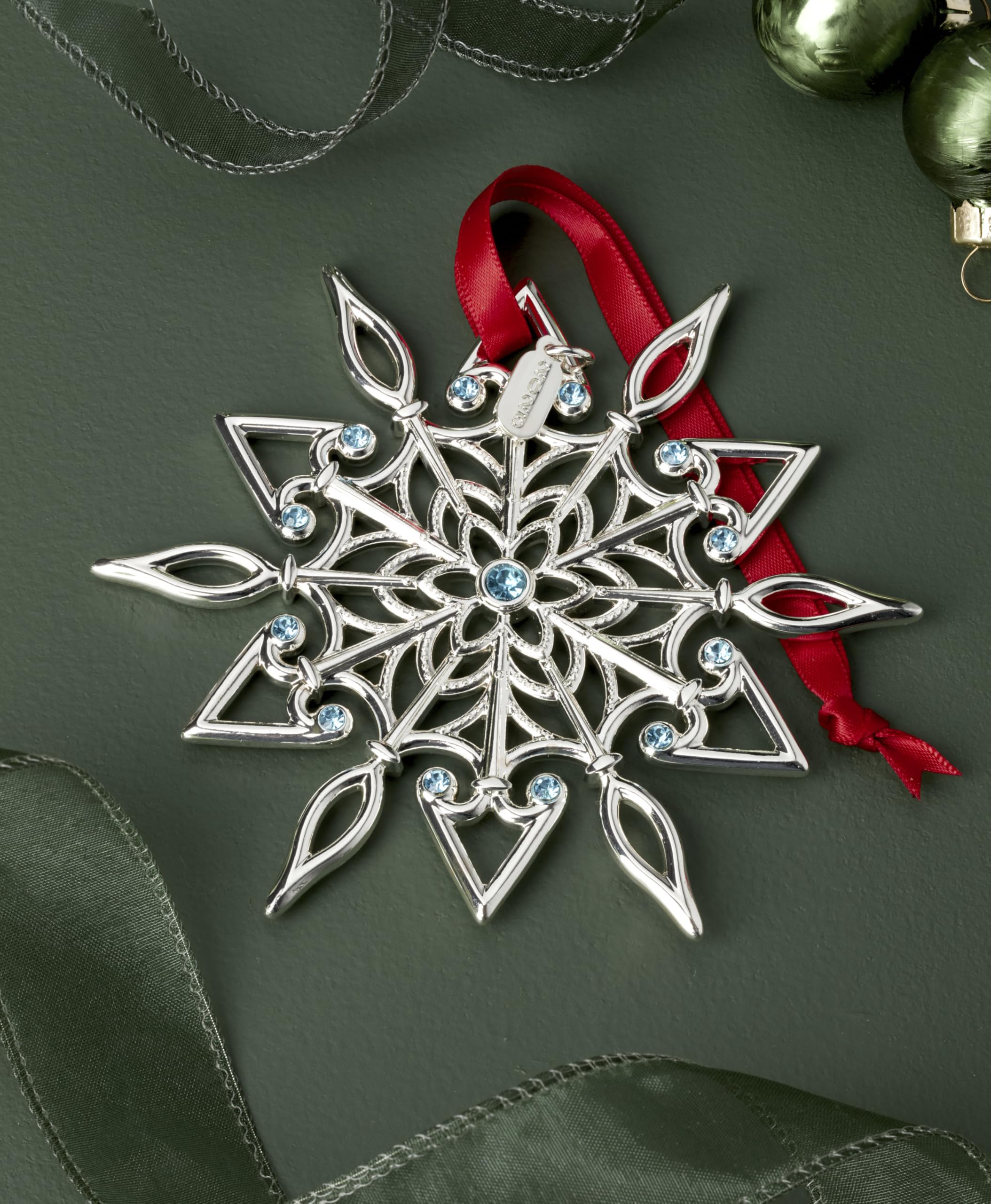Lenox Ornament, 2025 Snow Majesty Silverplate Ornament, Stainless Steel Christmas Tree Decoration, Snowflake Design, Blue Jewele