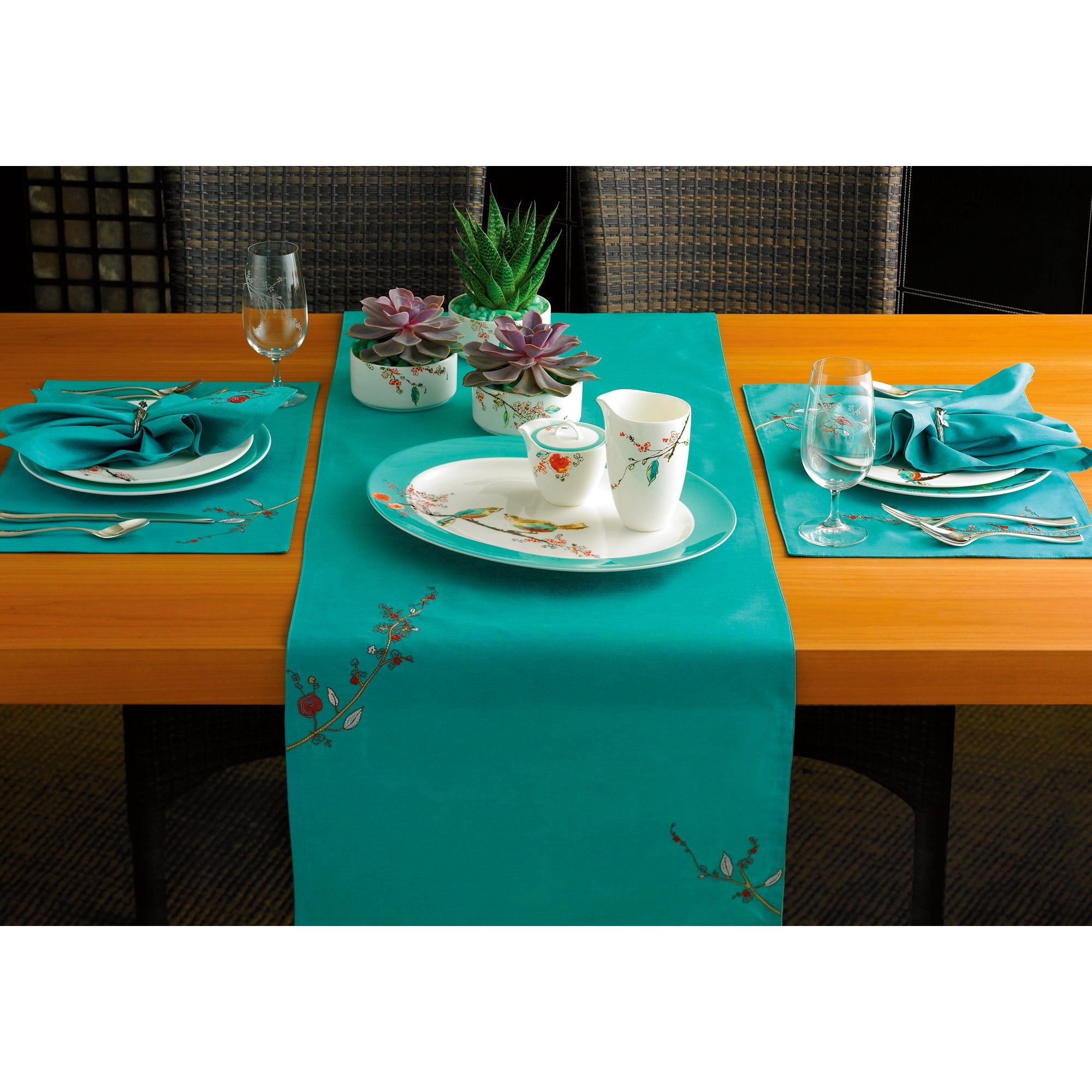 Lenox Chirp Embroidered Set Of 4 Placemats, Aqua