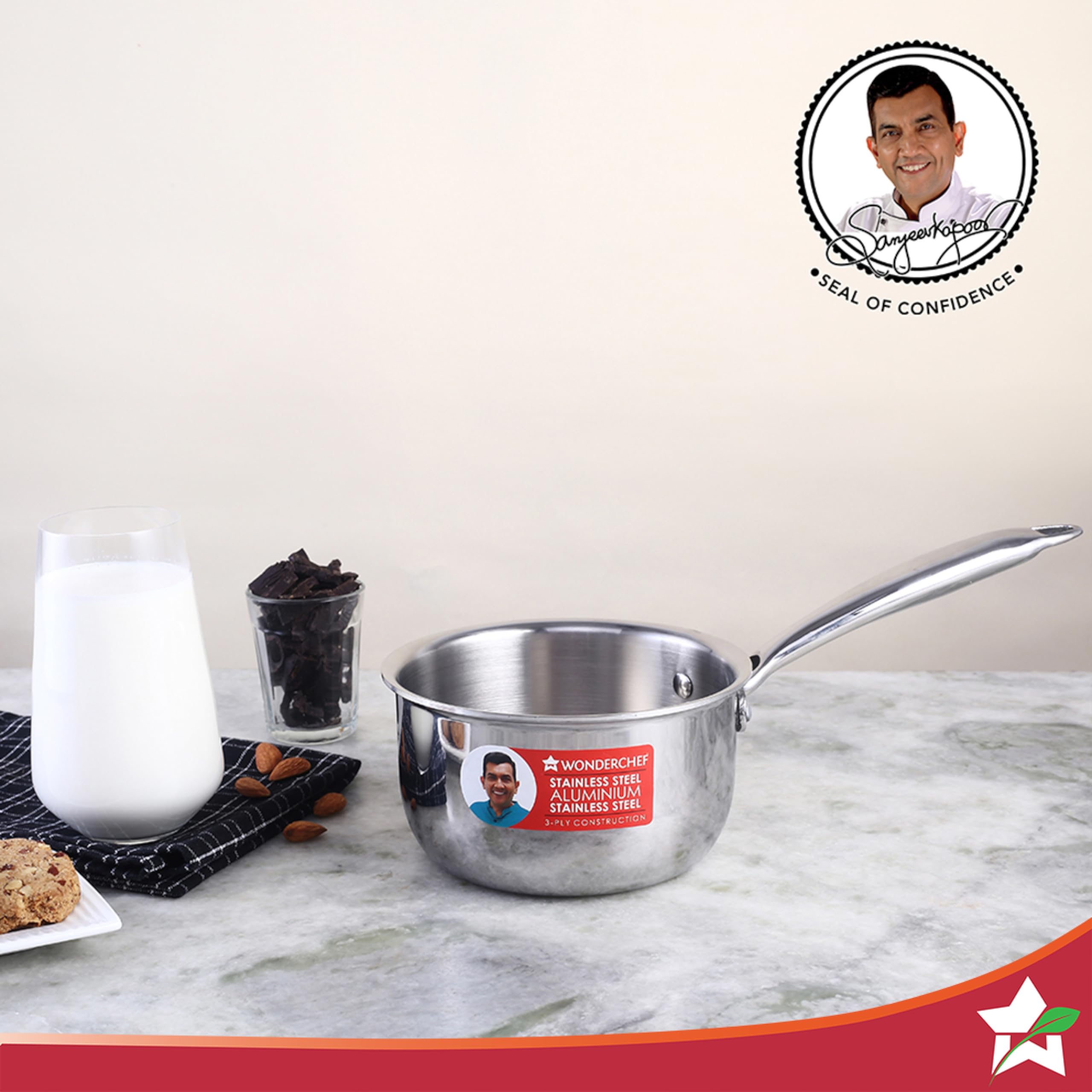 Wonderchef Nigella Tri-Ply Stainless Steel 16 Cm Sauce Pan | 1.5 Liters | 2.6Mm Thickness | Silver |10 Years Warranty
