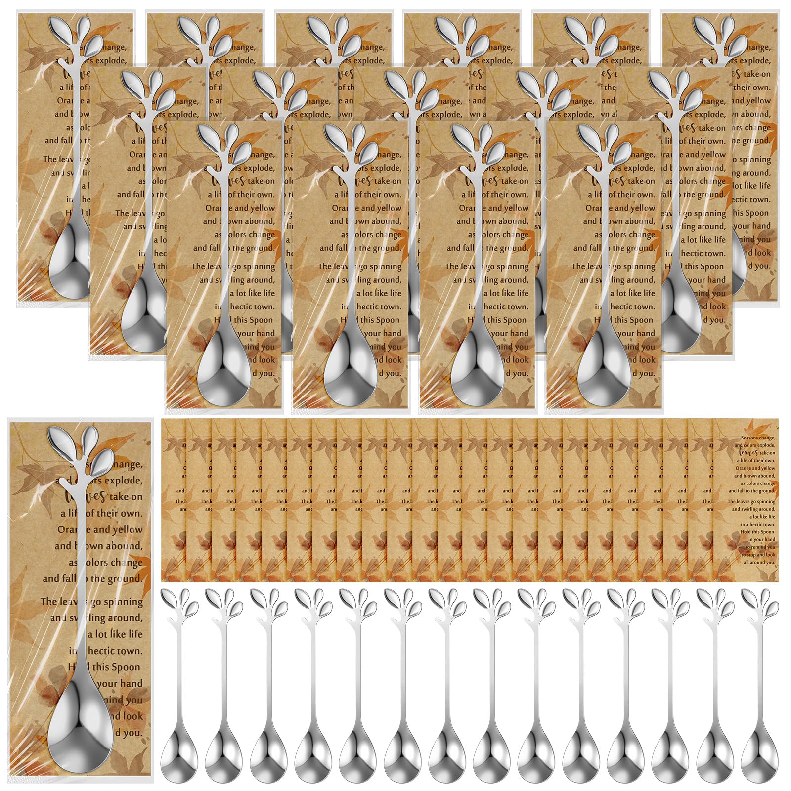Nuogo 30 Sets Thanksgiving Tea Party Favors Tea Spoons Fall Leaf Coffee Dessert Spoons Bulk Autumn Harvest Bridal Shower Favor W