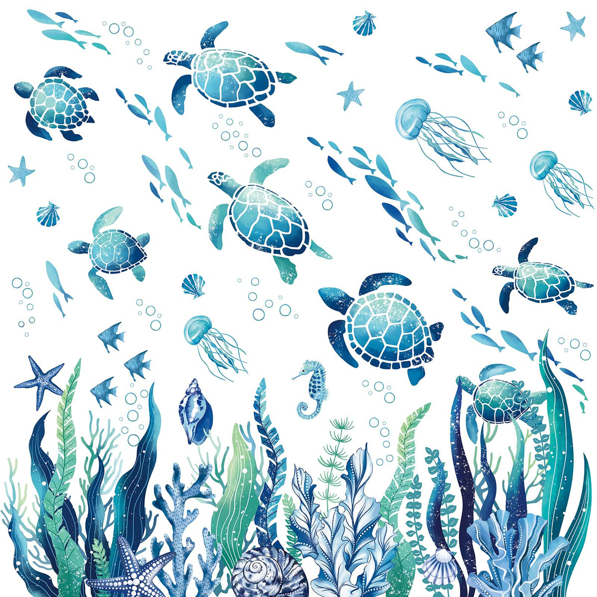 Decalmile Under The Sea Seaweed Wall Decals Sea Turtle Ocean Grass Jellyfish Wall Stickers Baby Nursery Bedroom Bathroom Wall De
