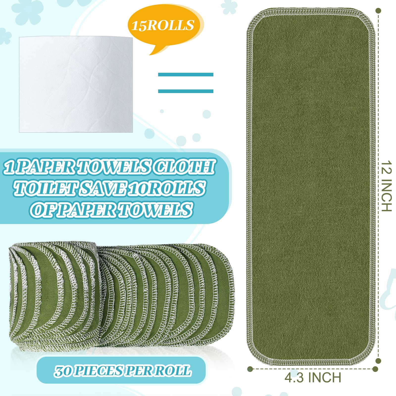 FuWeave 30 Pack Reusable Toilet Paper Towels Bidet Towels Reusable Washable Toilet Paper Bulk Paperless Rolls Cotton Treadmill F