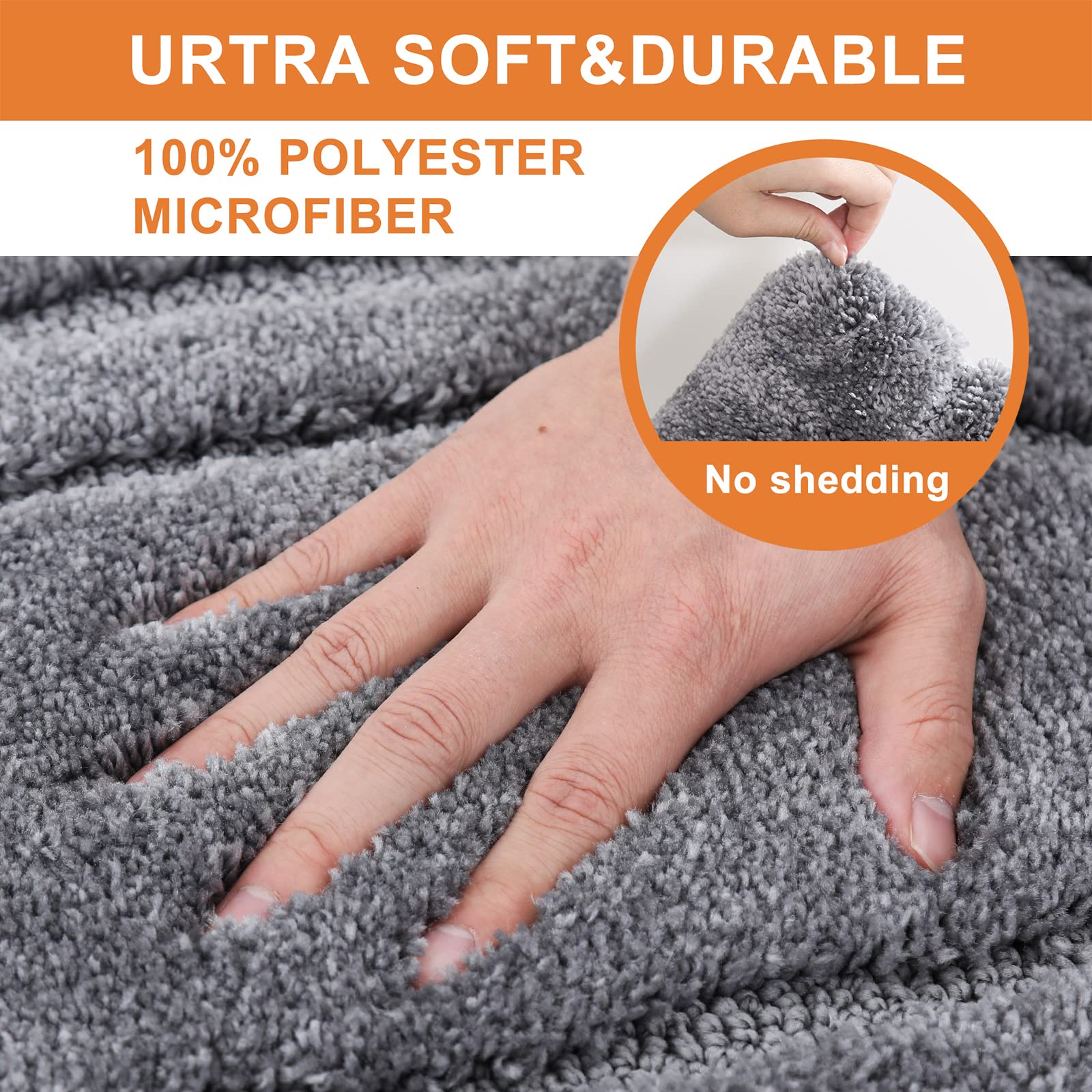 BEQHAUSE-Bathroom-Rugs-Soft& Absorbent-Non-Slip-Bath Mats for Bathroom Polyester Bath Mat Machine Washable Bathroom Carpet Grey Thick Shower Mat for Bathroom  Bathtub and Sink 16''x24''