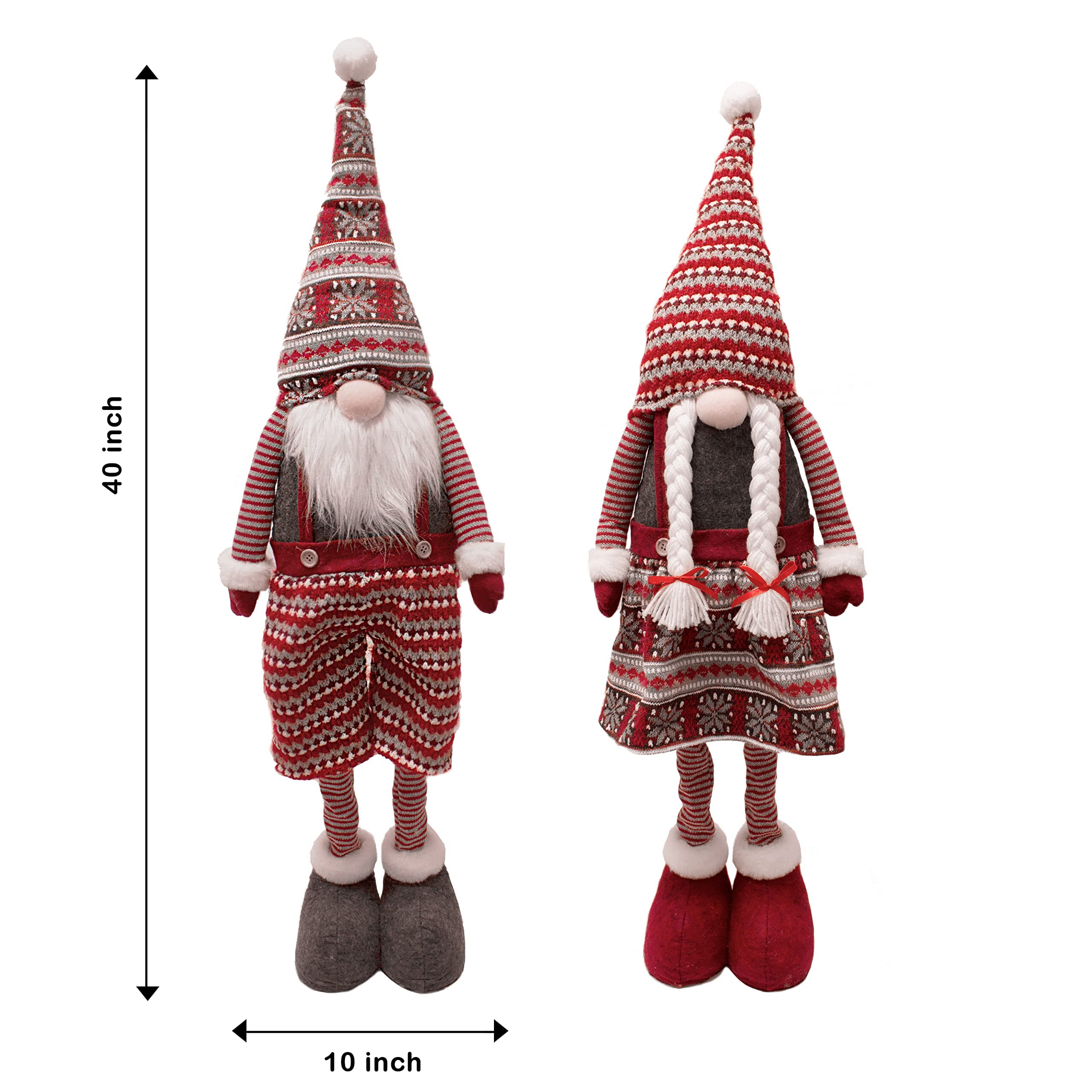 JOYIN 40 Christmas Gnome Standing Couple Decoration Knitting Style with Long Retractable Legs, Tomte Nordic Gnomes Christmas Ind