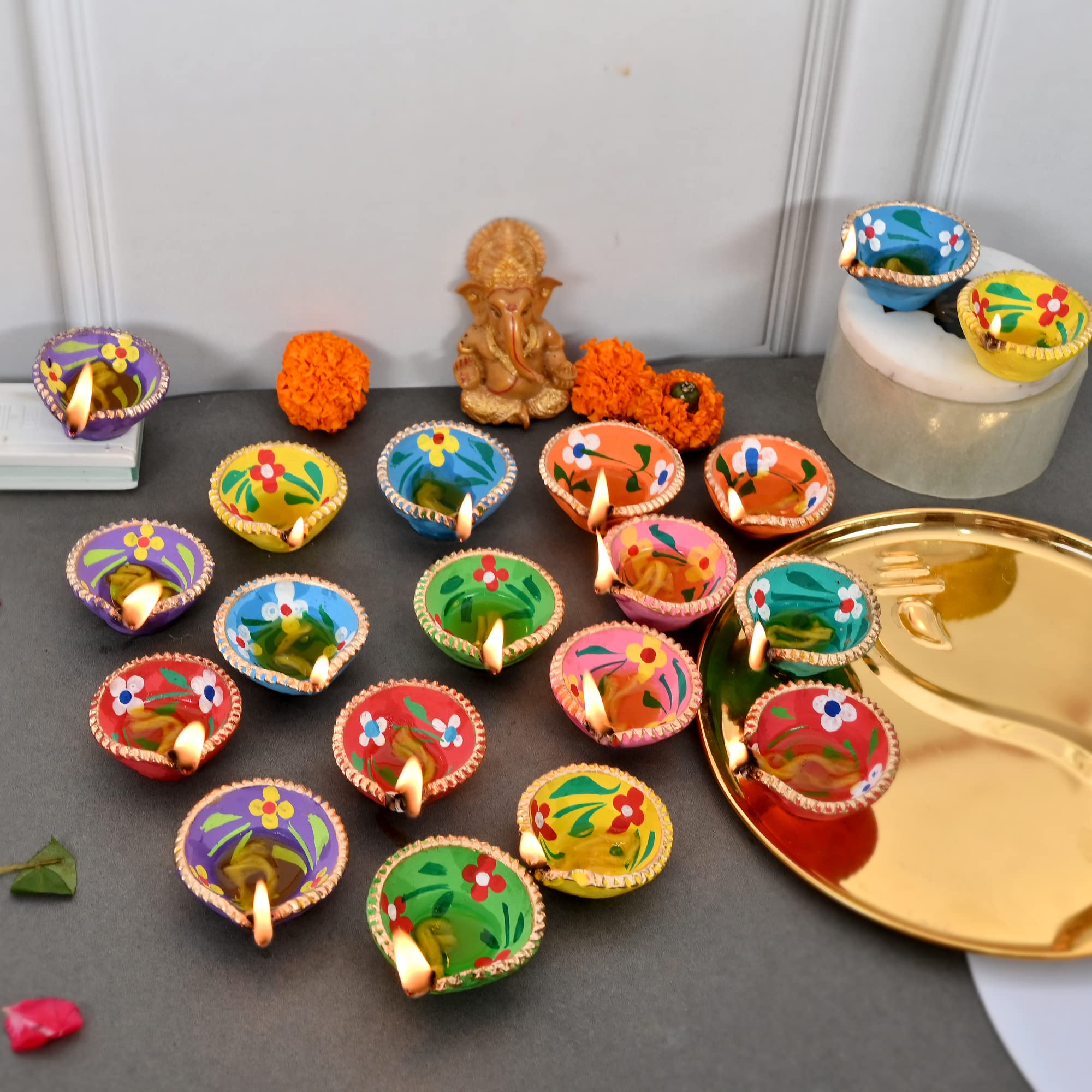 Stlyz Colourful Handmade Diyas For Diwali Hand Painted Decorative Clay Mitti Diya Deepak Lanterns For Diwali Decoration (Pack Of