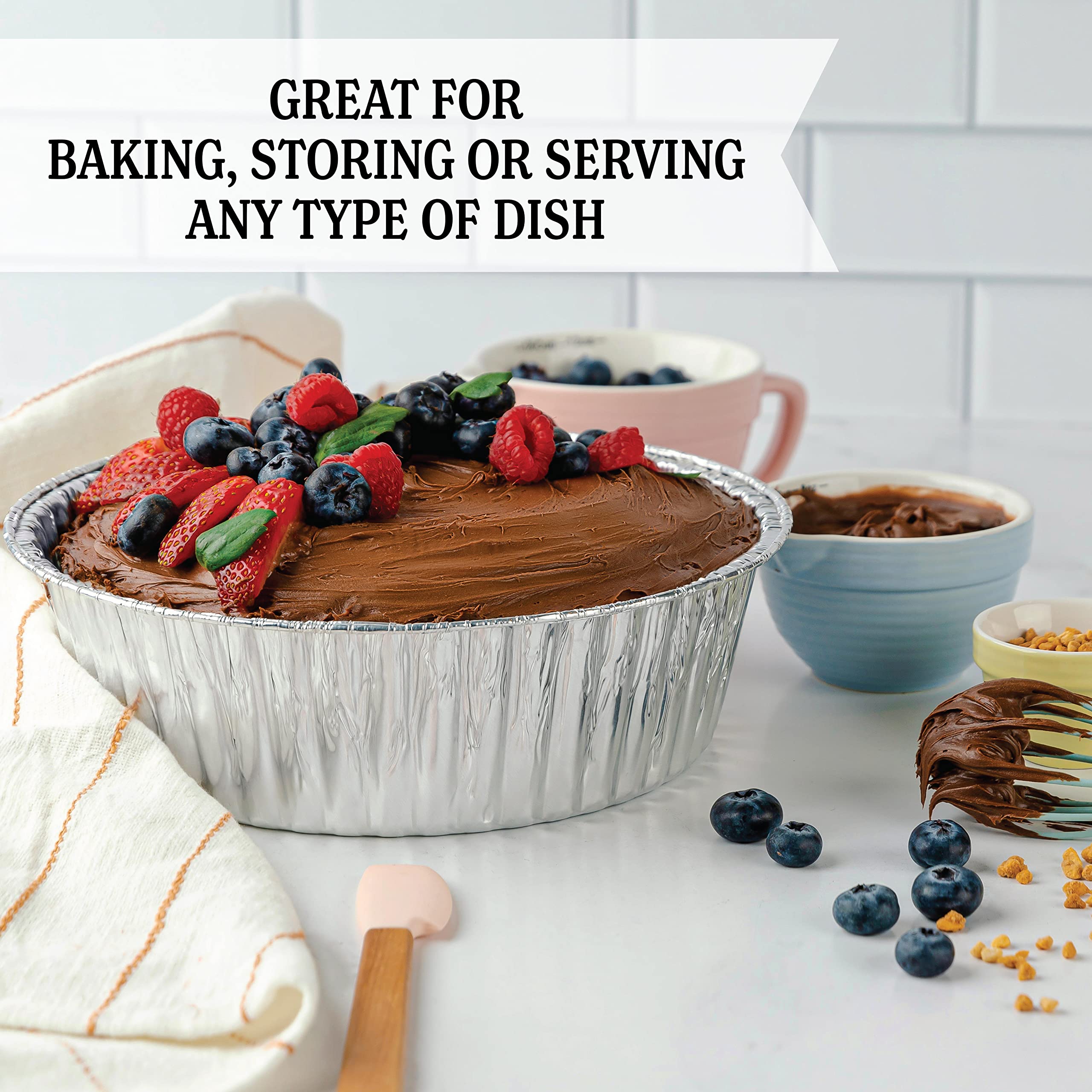 Plasticpro 10 ' ' Inch Round Tin Foil Pans Disposable Aluminum, Extra Deep Freezer & Oven Safe - For Baking, Cooking, Storage, R