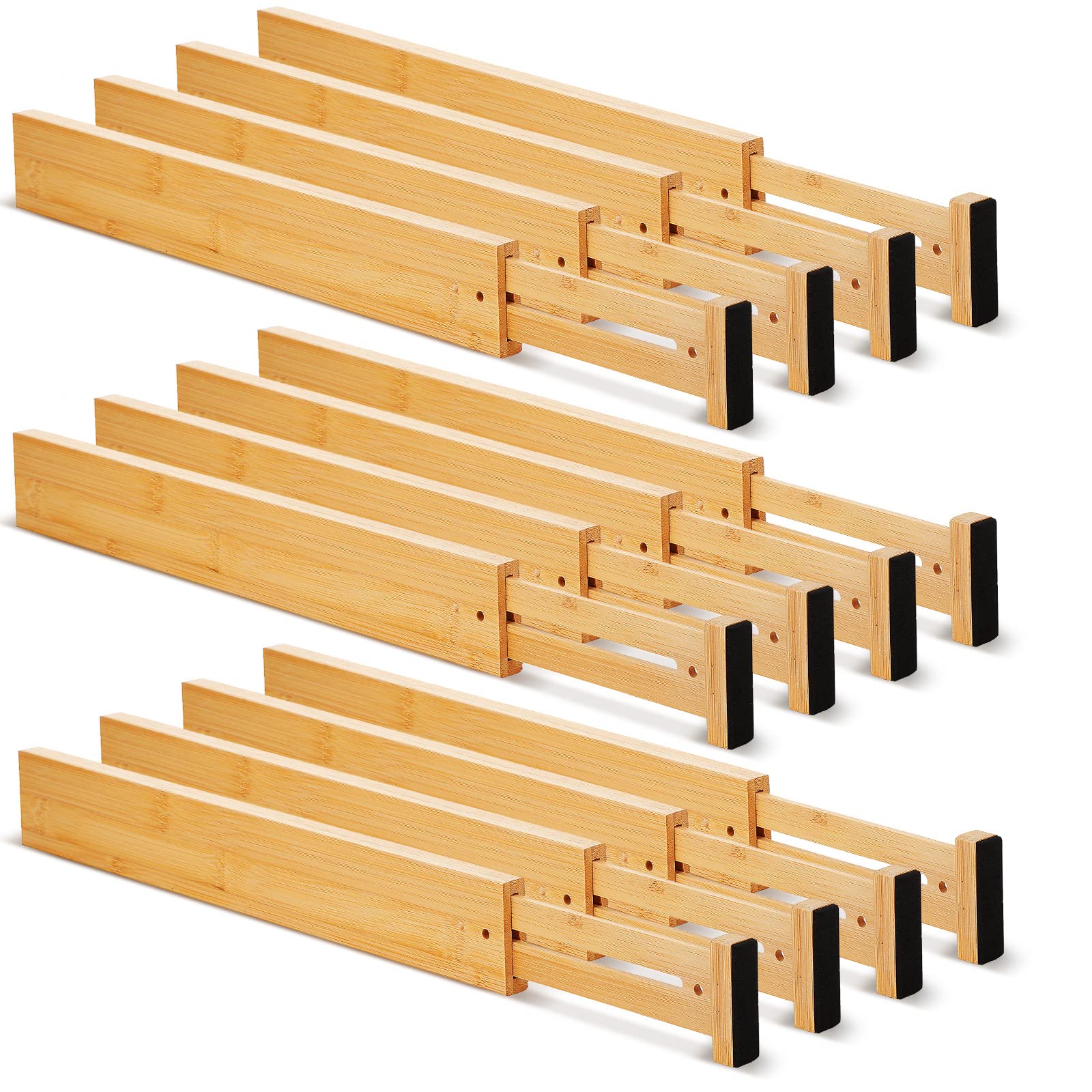Sawysine 12 Pcs Bamboo Drawer Dividers Adjustable Drawer Organizers Spring Separators Organization Expandable Organizers For Kit
