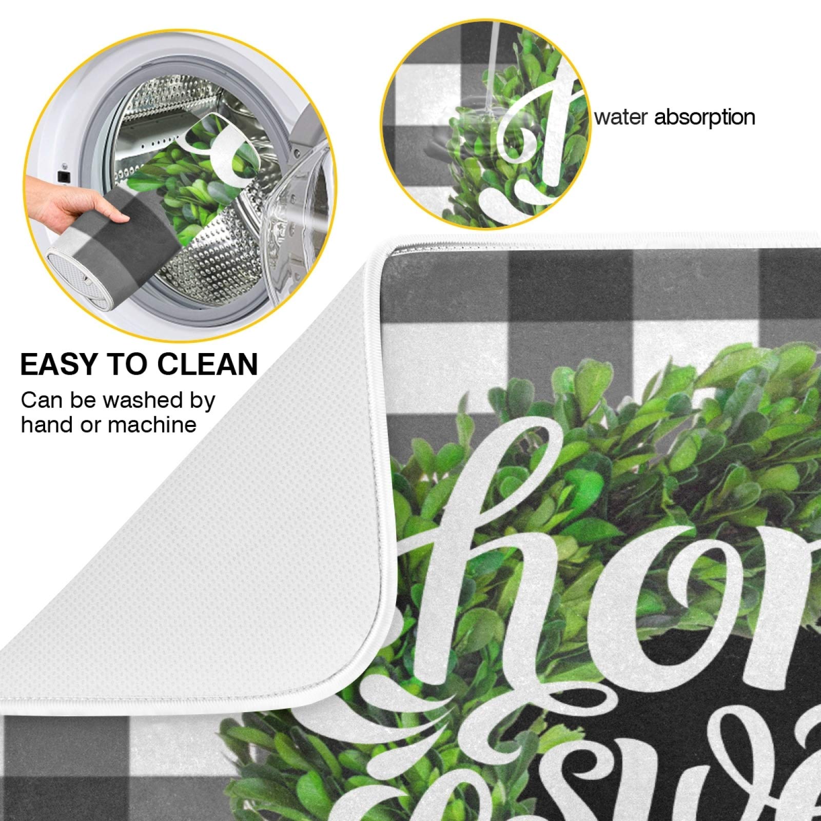Kcldeci Boxwood Wreath Dish Drying Mat For Kitchen 18X24 Inch Buffalo Plaid Check Dish Drying Pad Dish Rack Drainer Pad Dish Mat