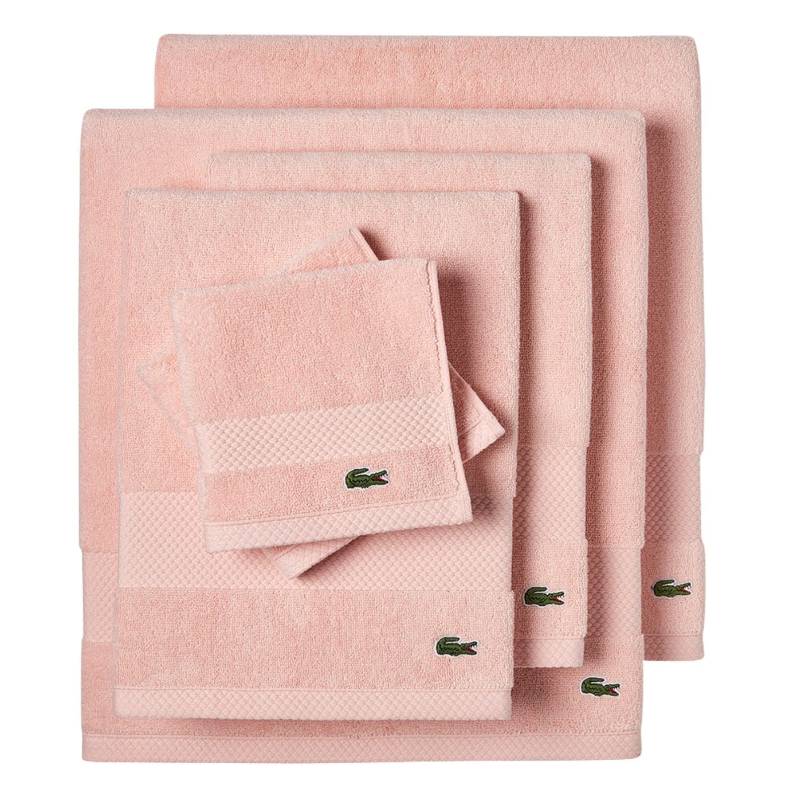 Lacoste Heritage Supima Cotton 6-Piece Towel Set, 2 Bath Towels, 2 Hand Towels, 2 Washcloths, Light Pink