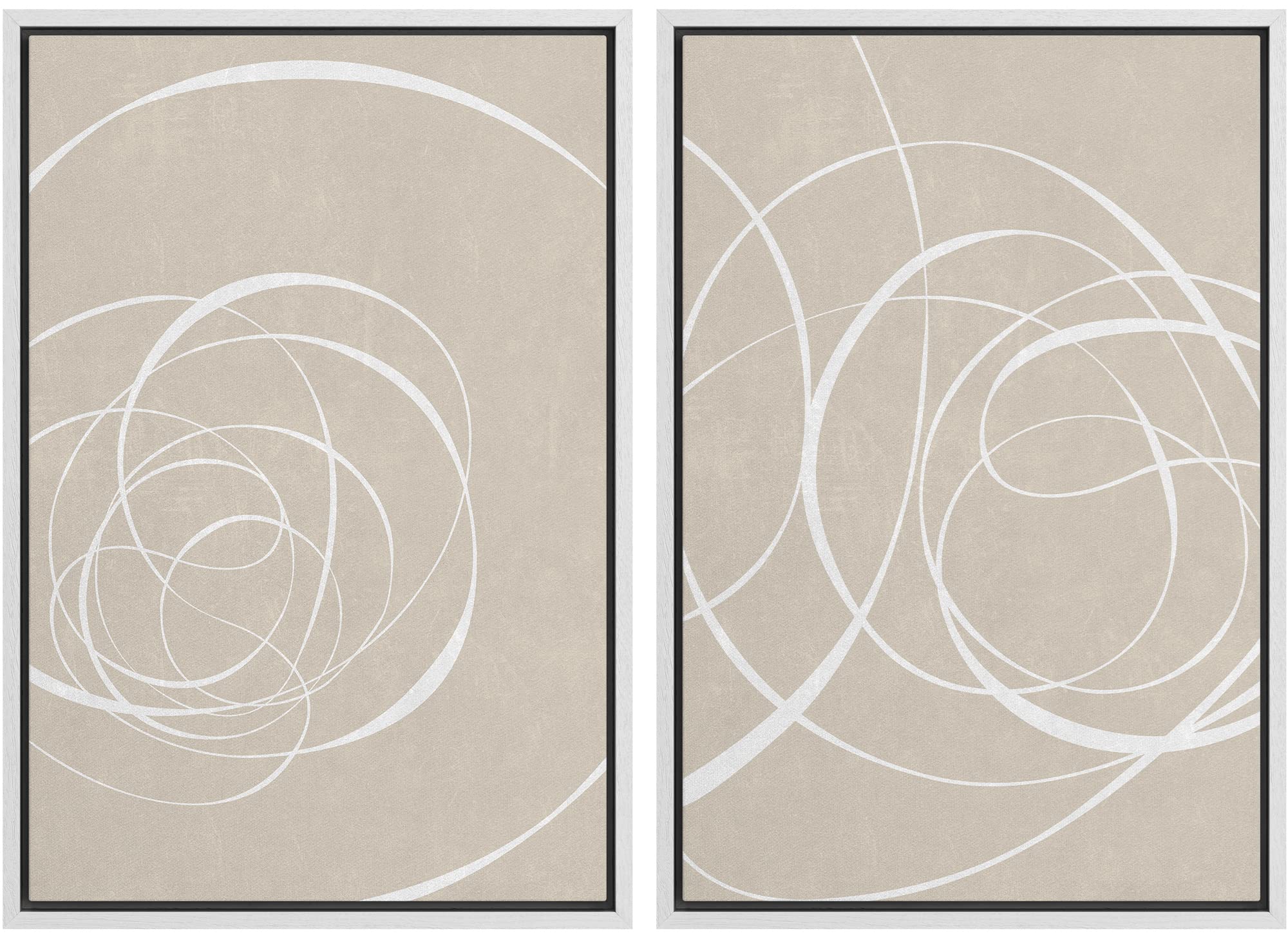 Signwin Framed Canvas Print Wall Art Set White Tan Geometric Spiral Collage Abstract Shapes Illustrations Minimalism Decorative