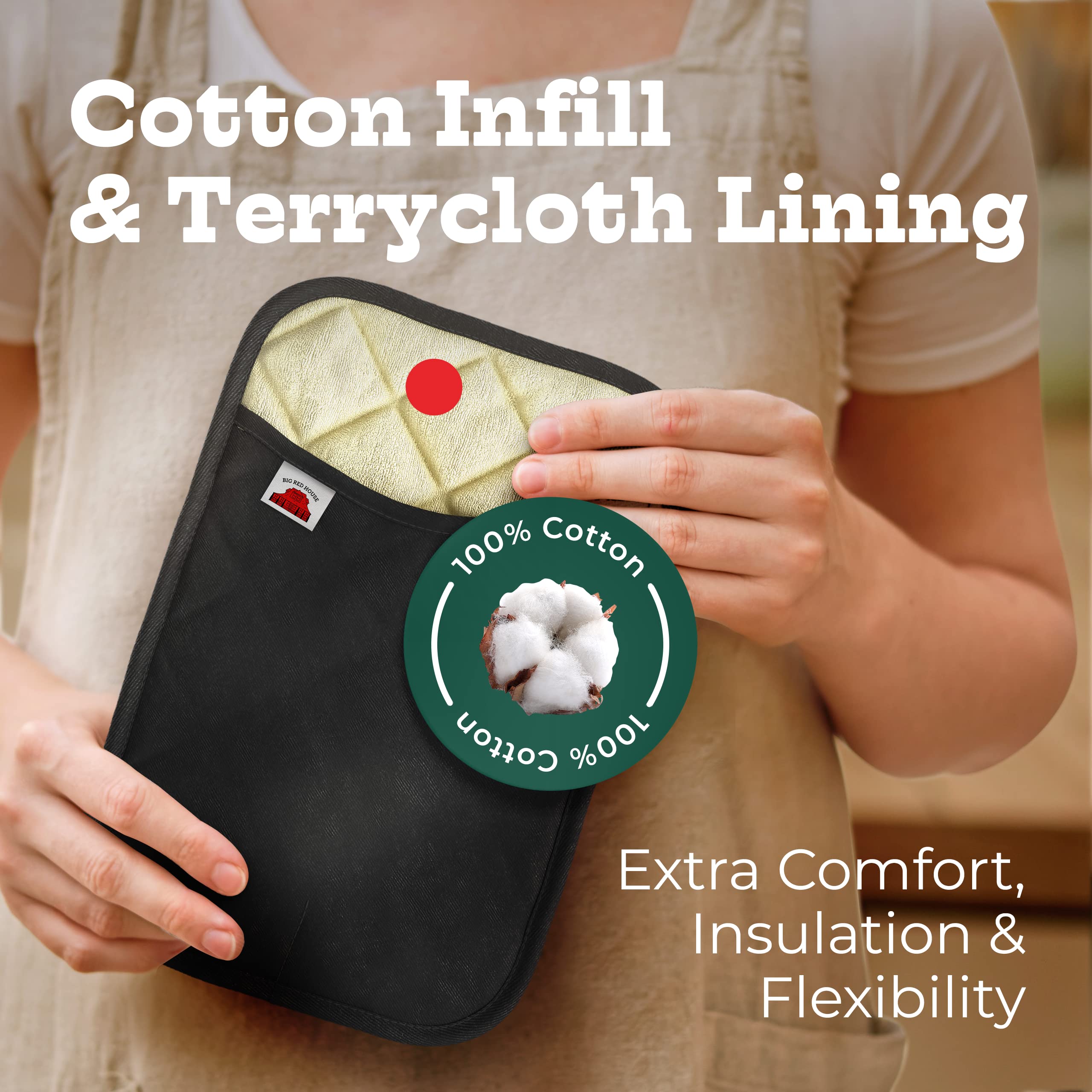 Big Red House Pot Holders For Kitchen Heat Resistant, Set Of 2, Silicone Pot Holders For Kitchen And Baking, Black