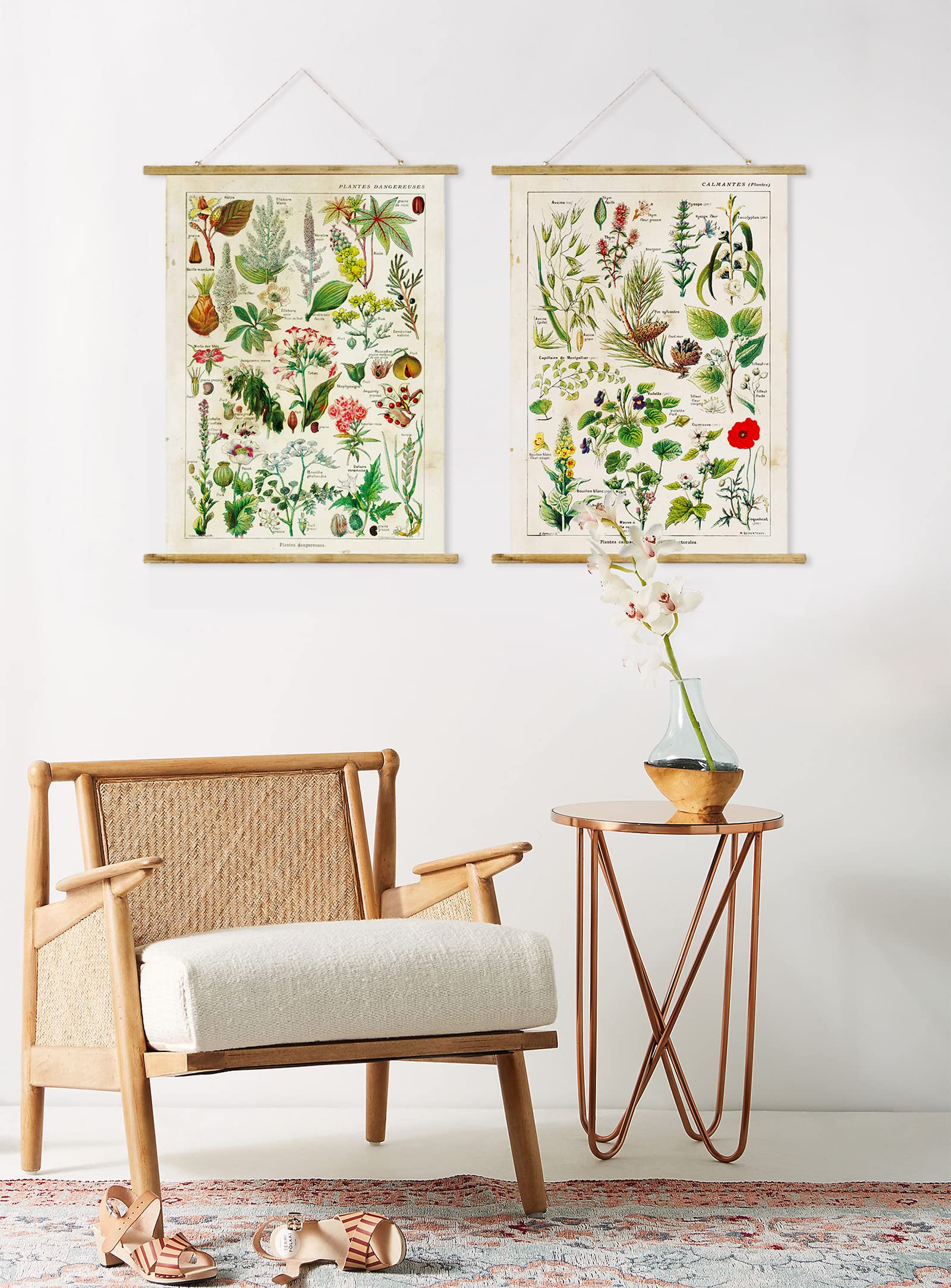 2 Pack Vintage Butterflies Poster Hanger Frame  Retro Style of Wall Art Prints  Printed on Linen with Wood Frames  Ready to Hang