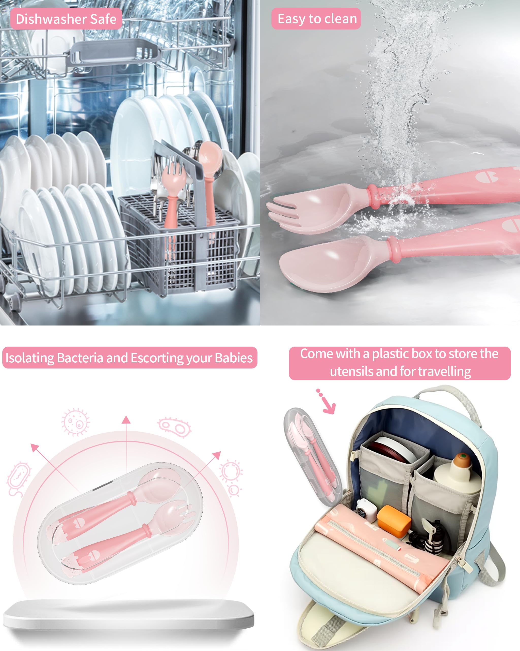 Deejoy Toddler Utensils with Travel Safe Case, Silicone Baby Spoons and Fork Set for Self Feeding, Toddlers Feeding Training Spo