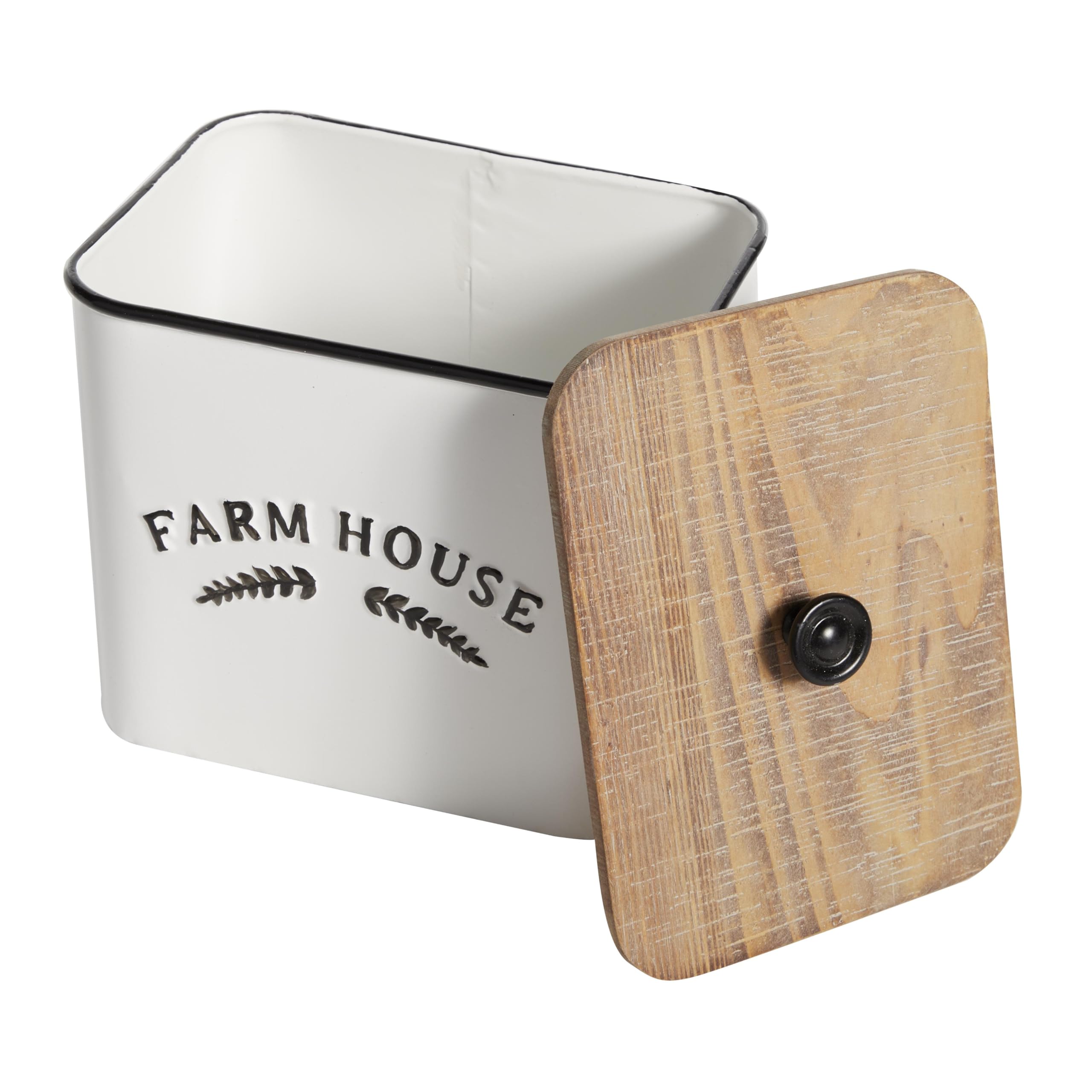 Deco 79 Metal Decorative Canisters Farm House Decorative Containers With Wood Lids And Black Accents, Set Of 3 Decorative Keepsa