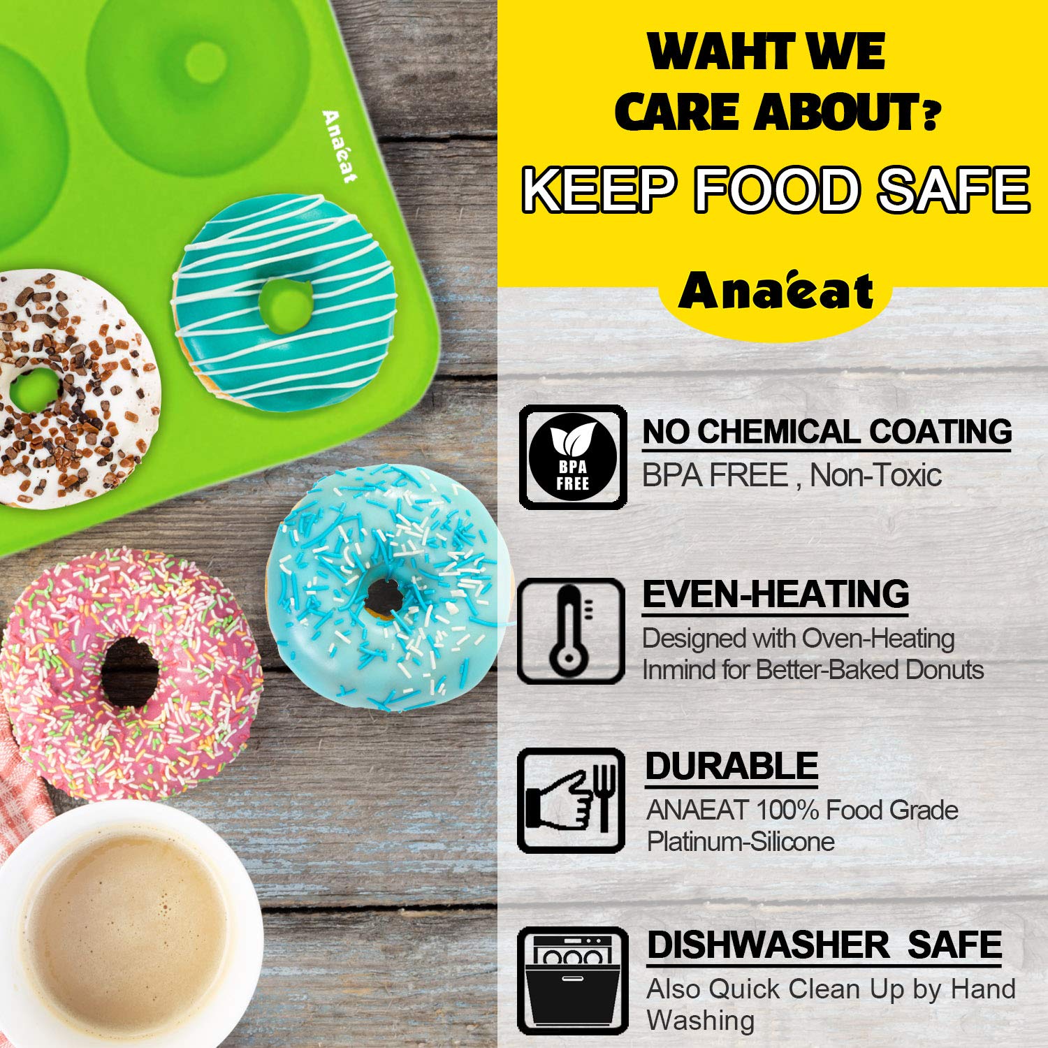 Anaeat 2 Pack Donut Pan Silicone Baking Mold, Just Pop Out! Non-Stick Doughnuts Baking Pans Bpa Free For 6 Full-Size Donuts, Muf