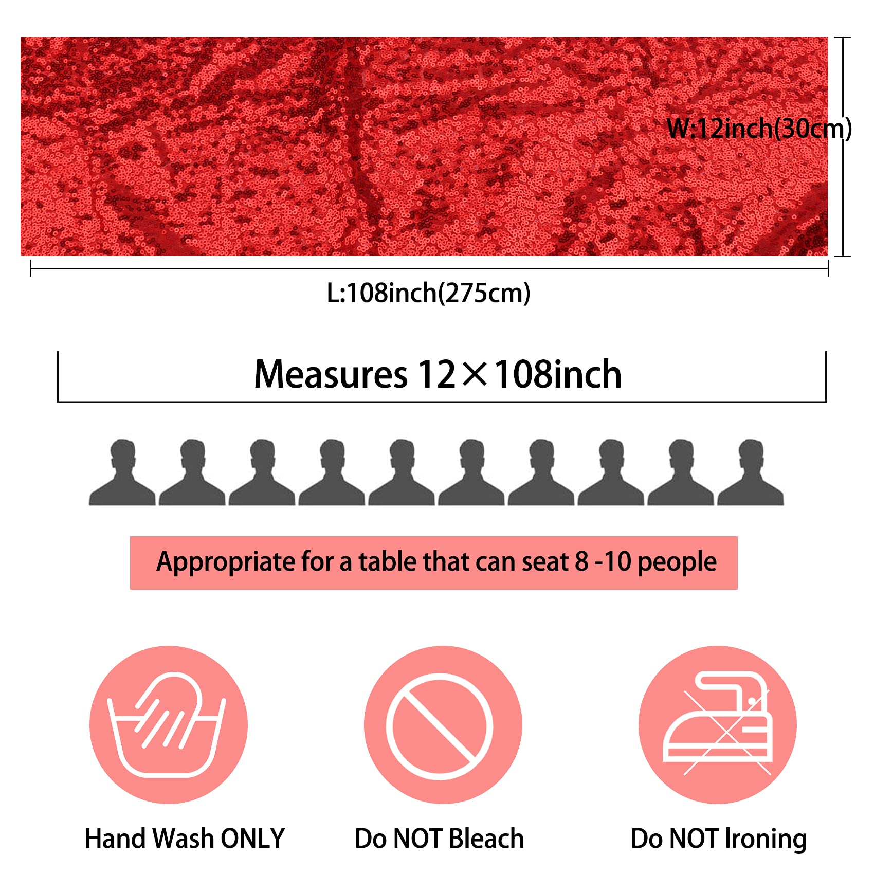 12 Packs 12 X 108 Inch Red Sequin Table Runner Glitter Dining Table Runner For Birthday Wedding Engagement Bridal Baby Shower Ba