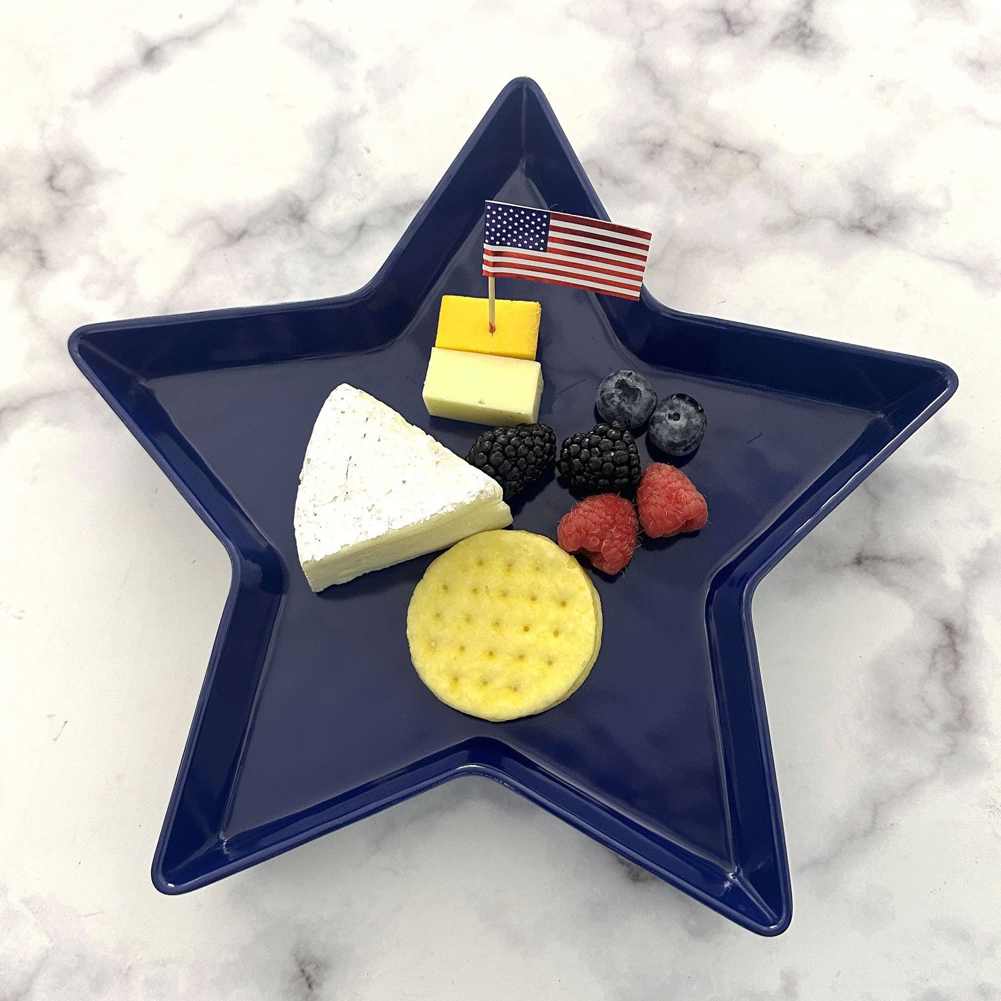 Upware Patriotic Star Shaped Plate Melamine Serving Plate Dinner Plate, 11.25 Inch Star Plate (Blue)