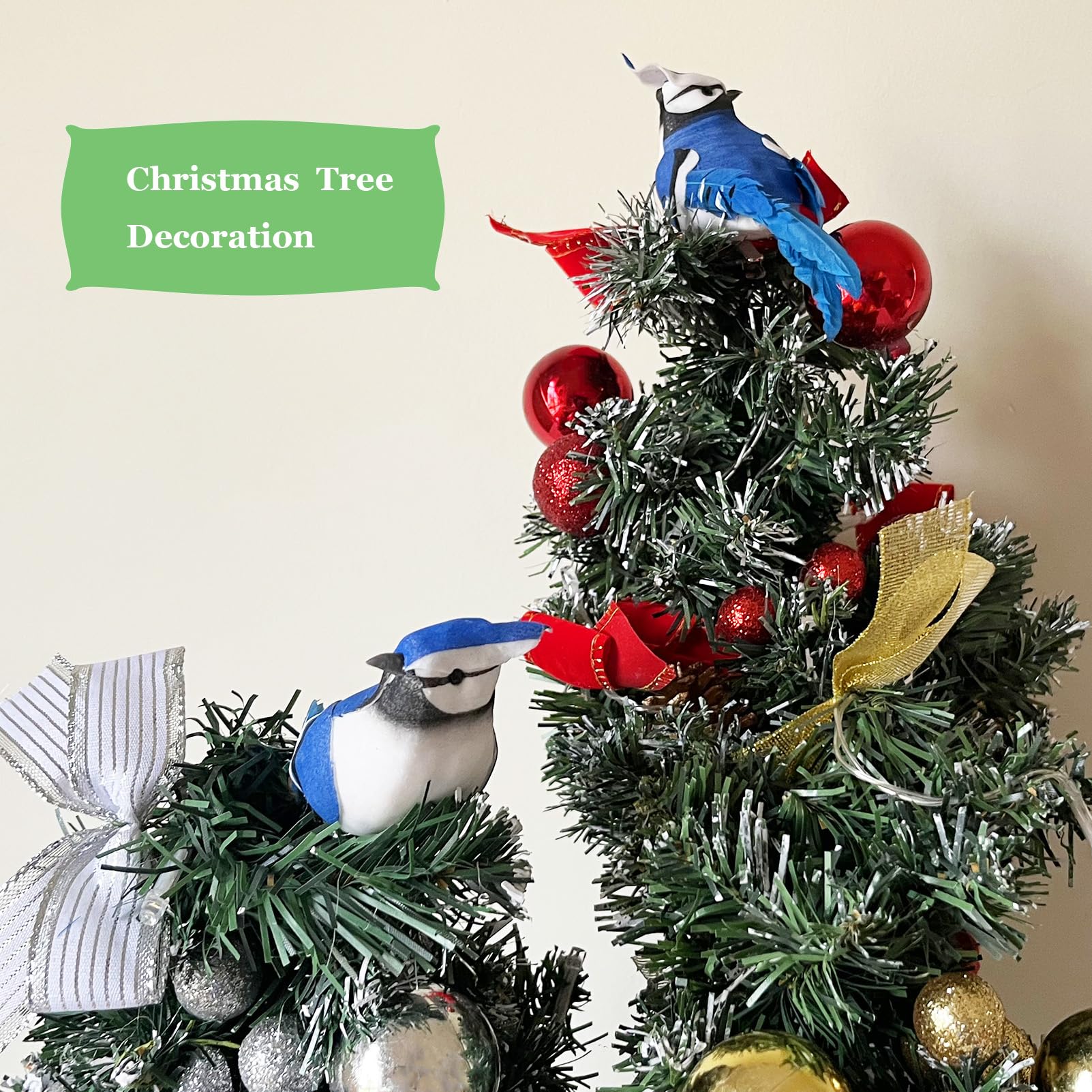LWINGFLYER 6PCS Small Realistic Blue Jay Birds 3.5Inch Artificial Simulation Foam Feather Bird for Christmas Tree Ornaments Wrea