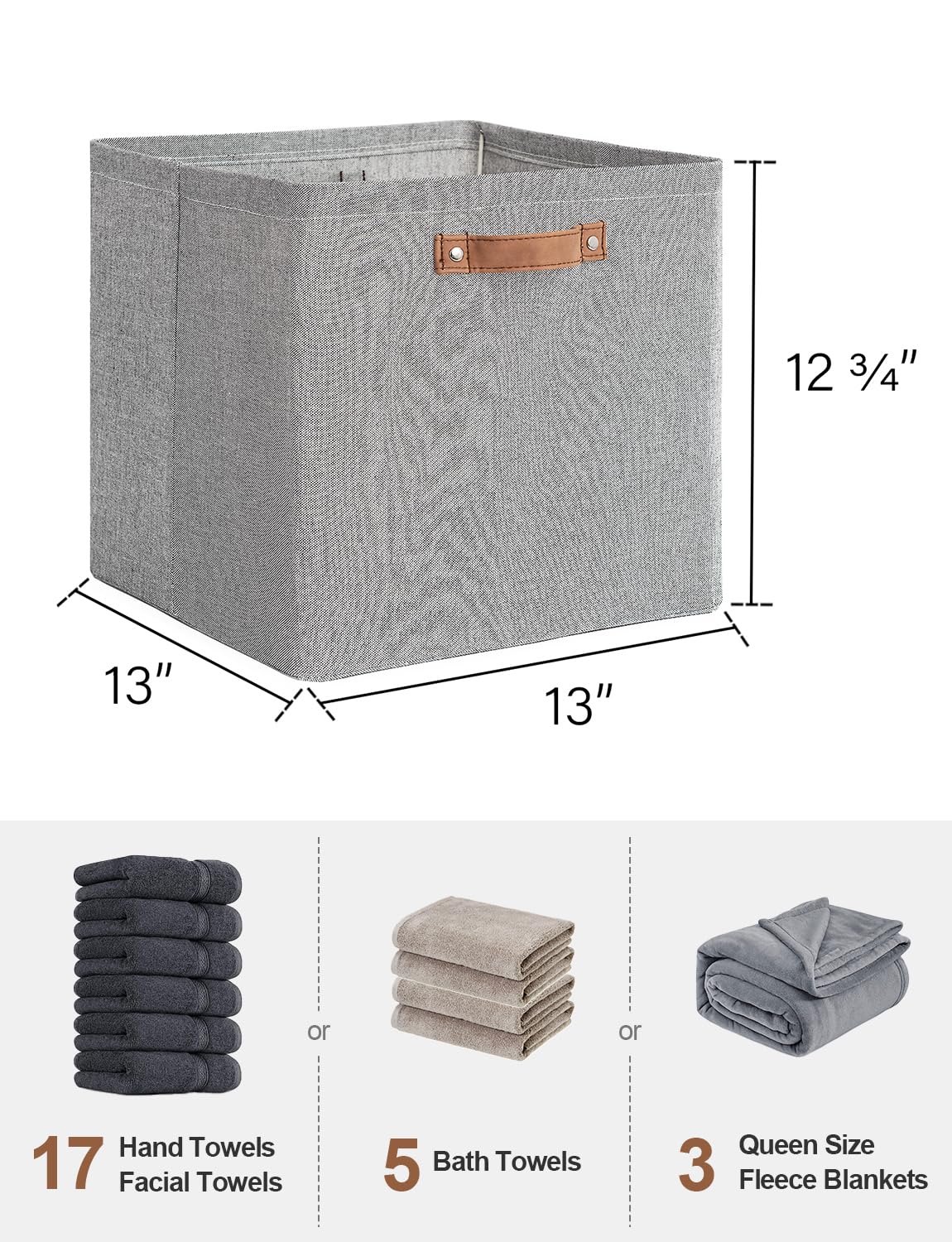 Storageworks 13X13 Storage Cubes, Collapsible Storage Bins Organizer For Closet, Fabric Storage Box With Pu Handles, Gray, 4-Pac